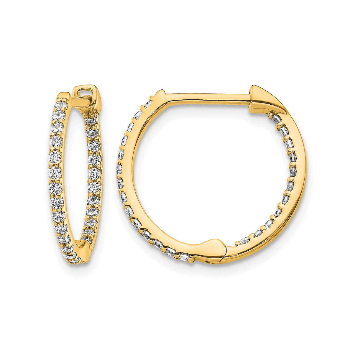 14k Yellow Gold Hoop Earrings with Diamond Accents, Classic Pave Setting, Polished Finish