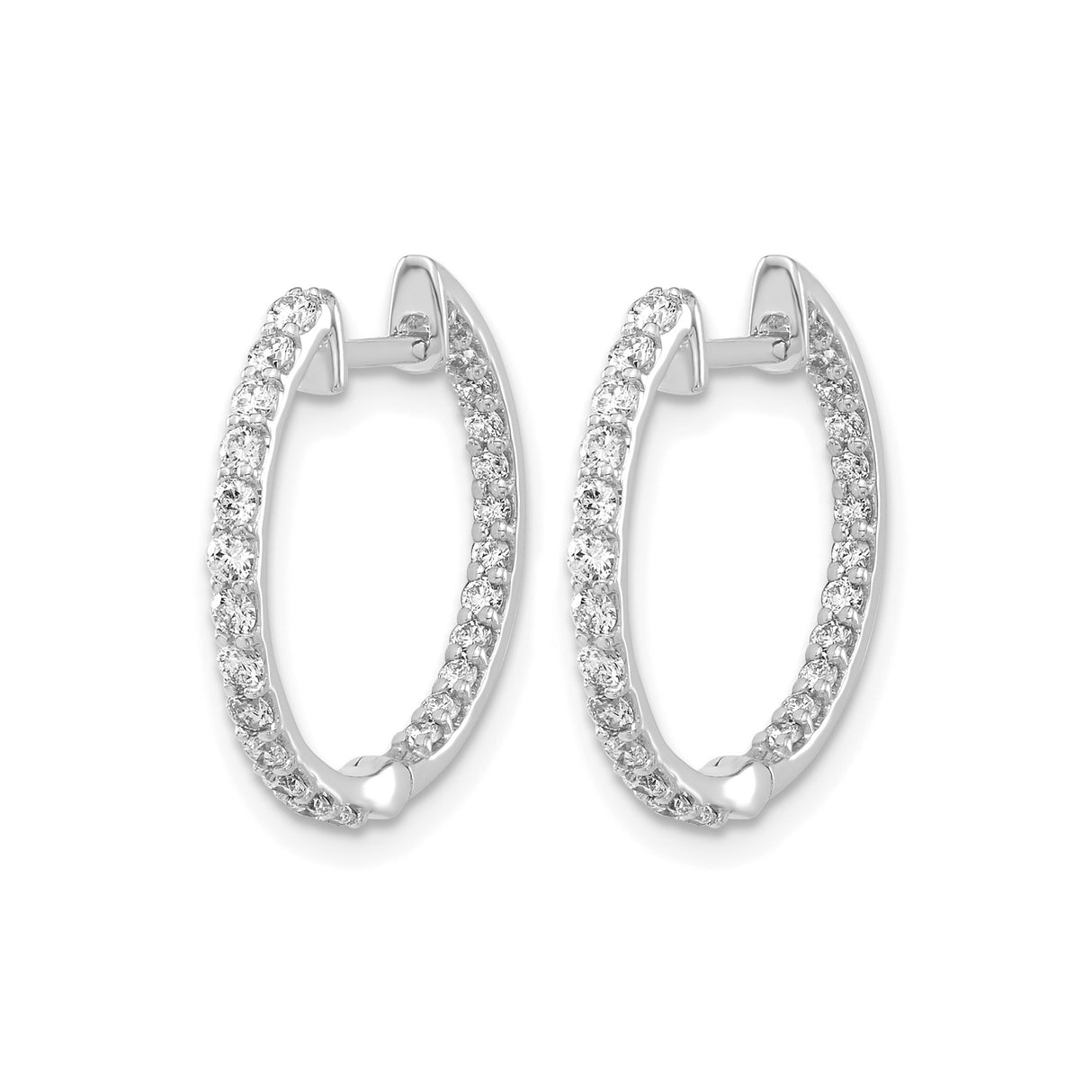 14k White Gold Hoop Earrings with Double Row Diamonds in Pave Setting