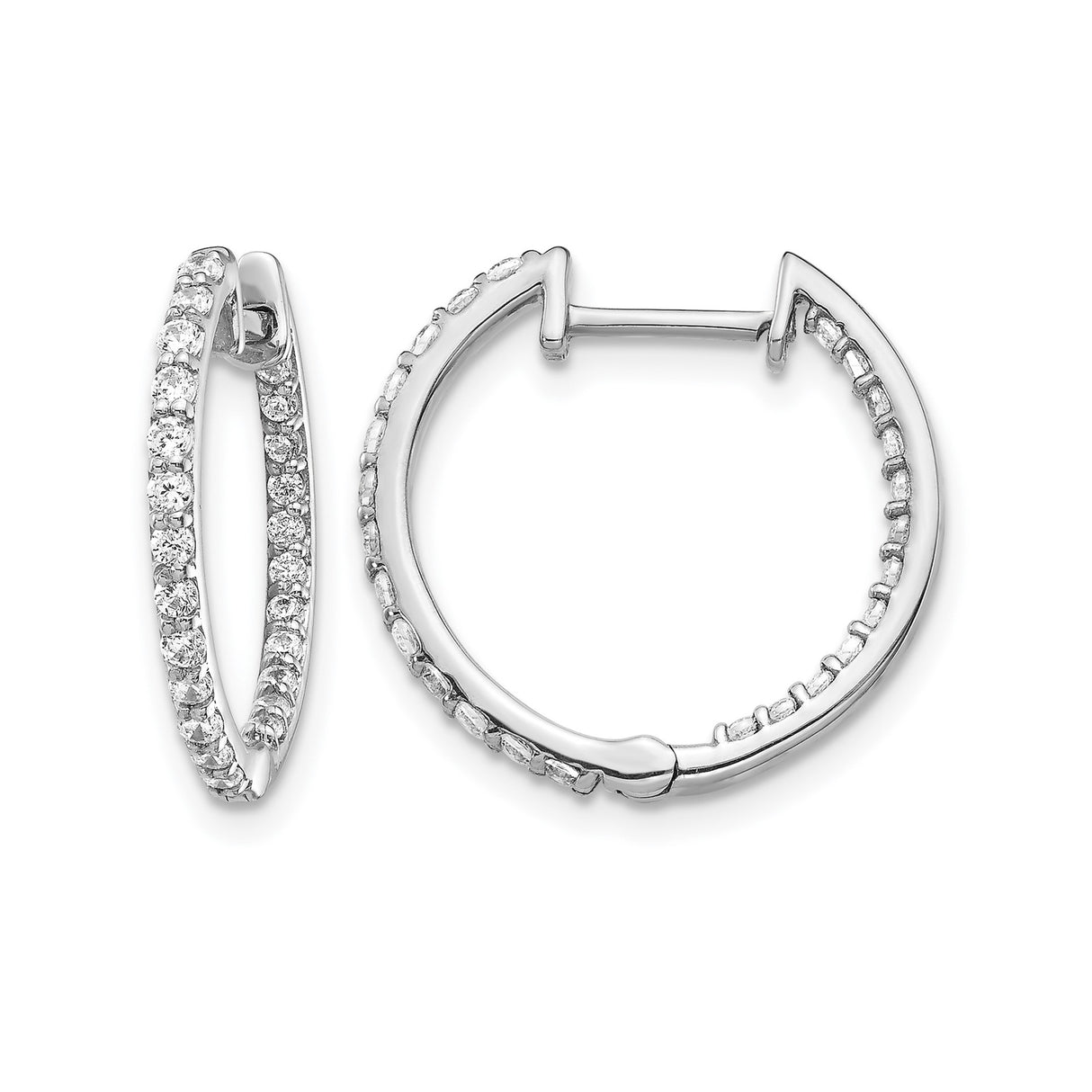 14k White Gold Hoop Earrings with Double Row Diamonds in Pave Setting