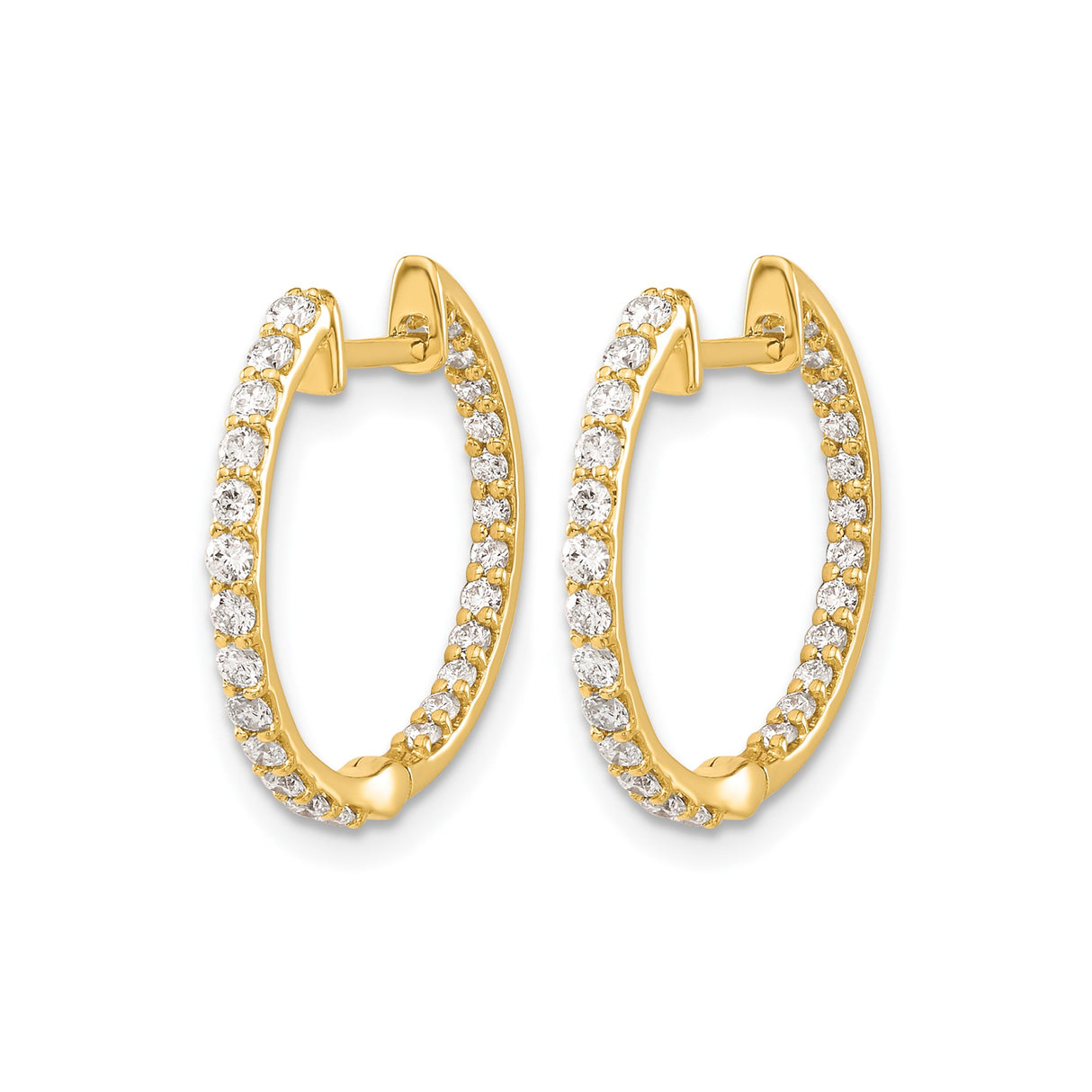 14k Yellow Gold Hoop Earrings with Prong Set Diamonds, Diamond Cut Full Circle Design
