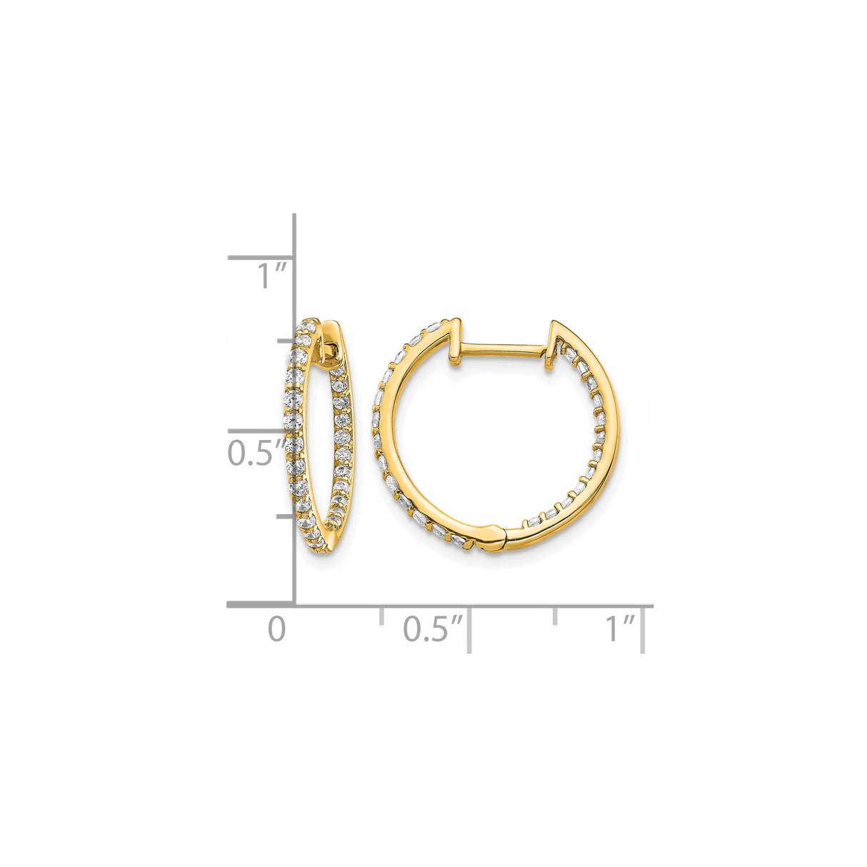 14k Yellow Gold Hoop Earrings with Prong Set Diamonds, Diamond Cut Full Circle Design