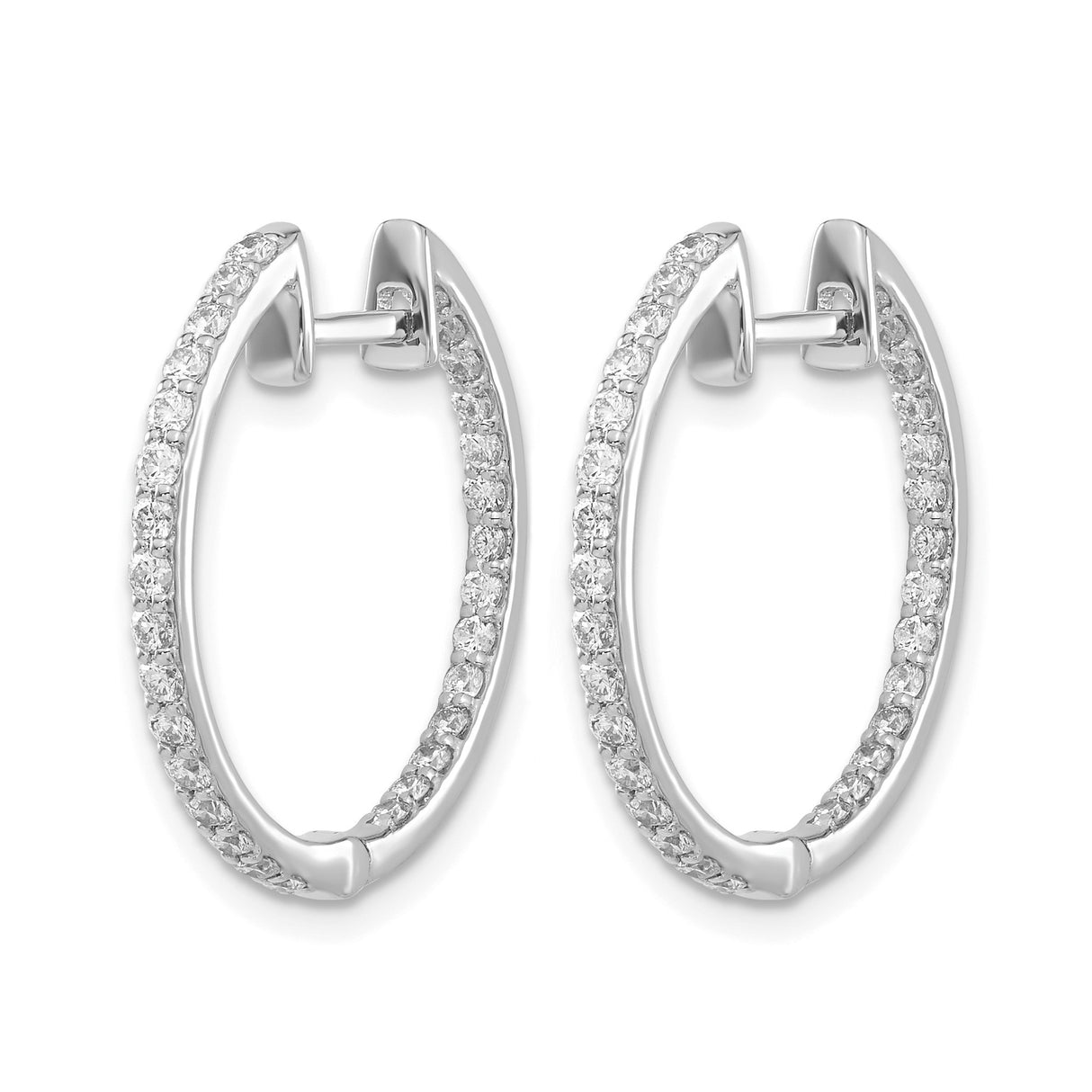 14k White Gold Hoop Earrings with Round Cut Diamonds, In-Out Design, Polished Finish