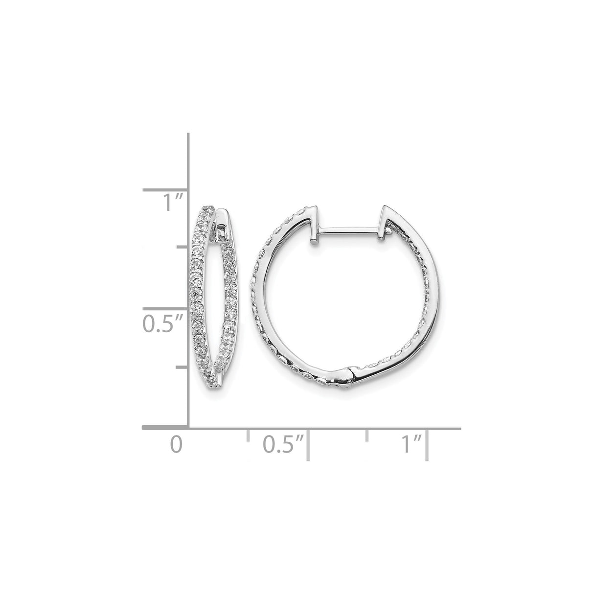 14k White Gold Hoop Earrings with Round Cut Diamonds, In-Out Design, Polished Finish