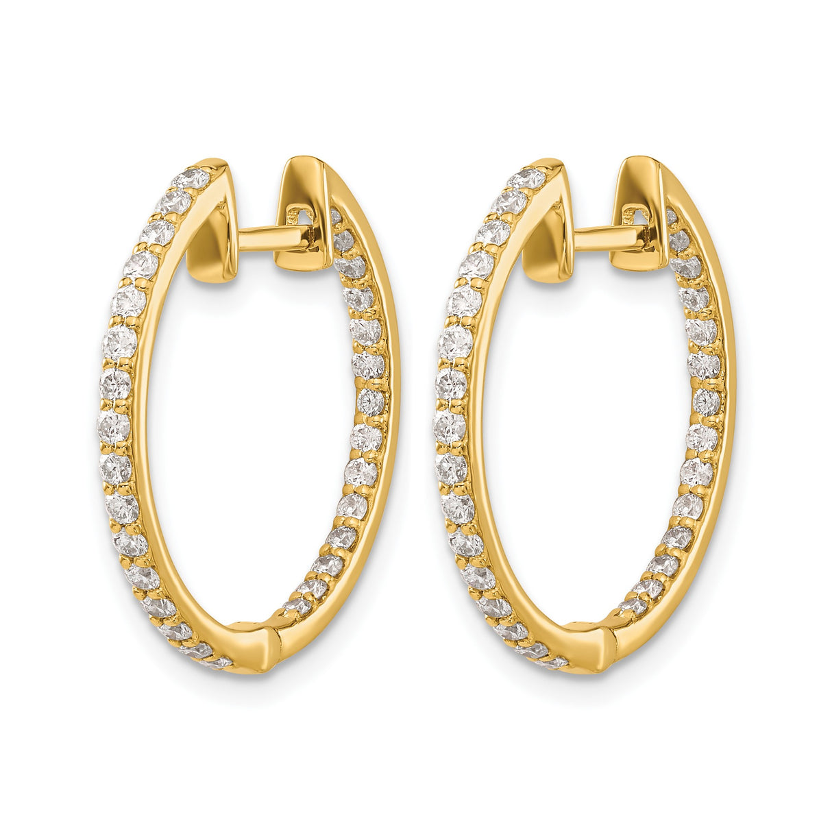 14k Yellow Gold Hoop Earrings with Round Cut Diamond, Hinged In-Out Design for Women