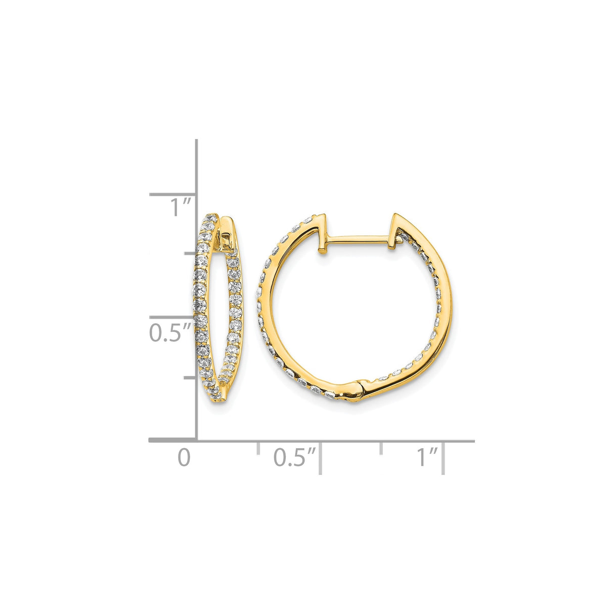 14k Yellow Gold Hoop Earrings with Round Cut Diamond, Hinged In-Out Design for Women