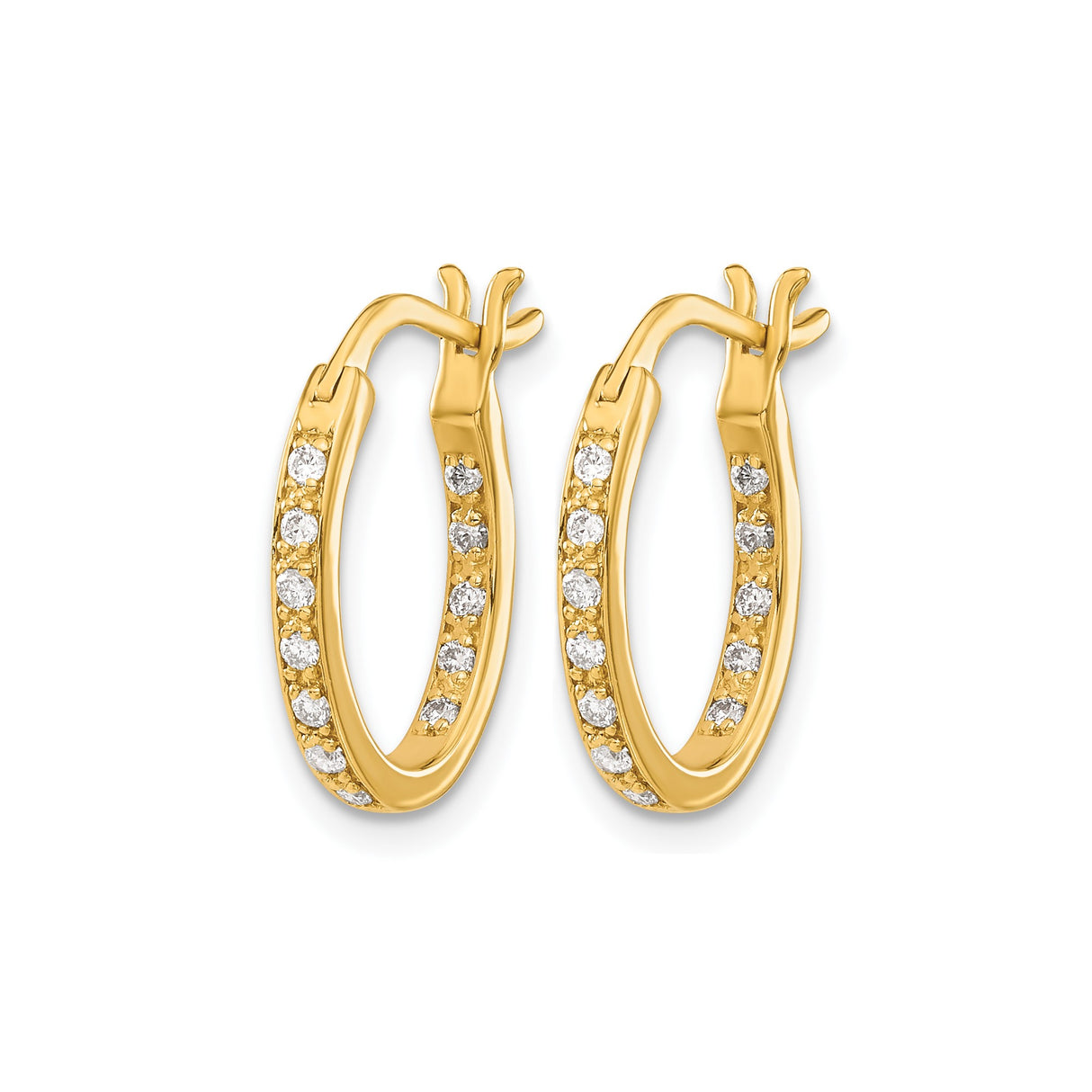 14k Yellow Gold Hoop Earrings with Diamond Accents, Classic Sparkling Small Hoops for Women