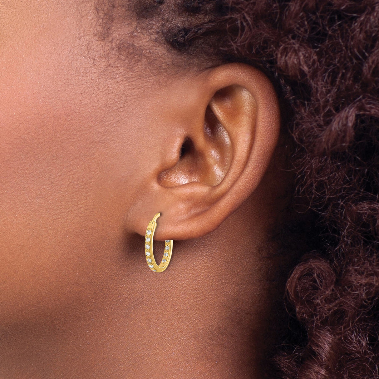 14k Yellow Gold Hoop Earrings with Diamond Accents, Classic Sparkling Small Hoops for Women