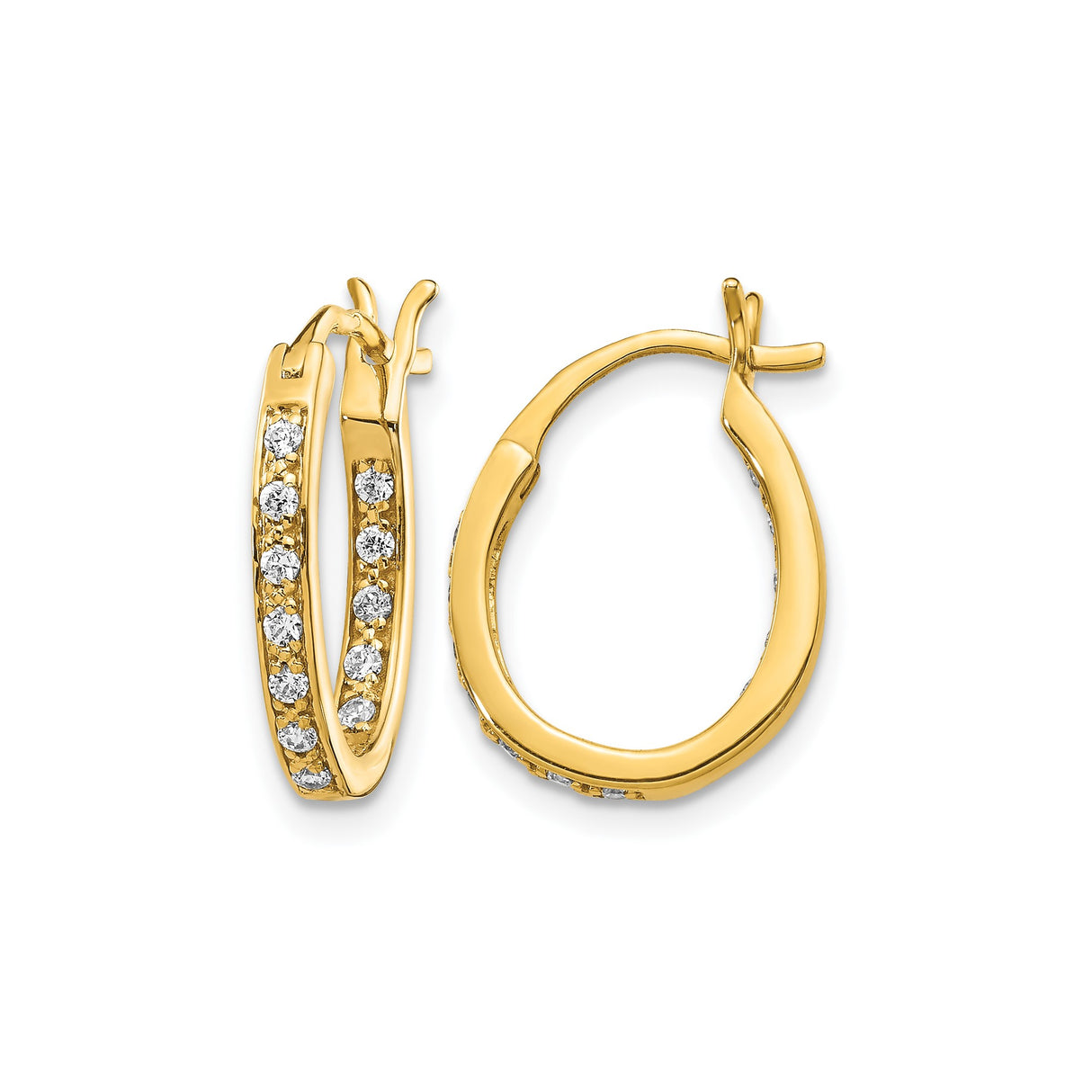 14k Yellow Gold Hoop Earrings with Diamond Accents, Classic Sparkling Small Hoops for Women