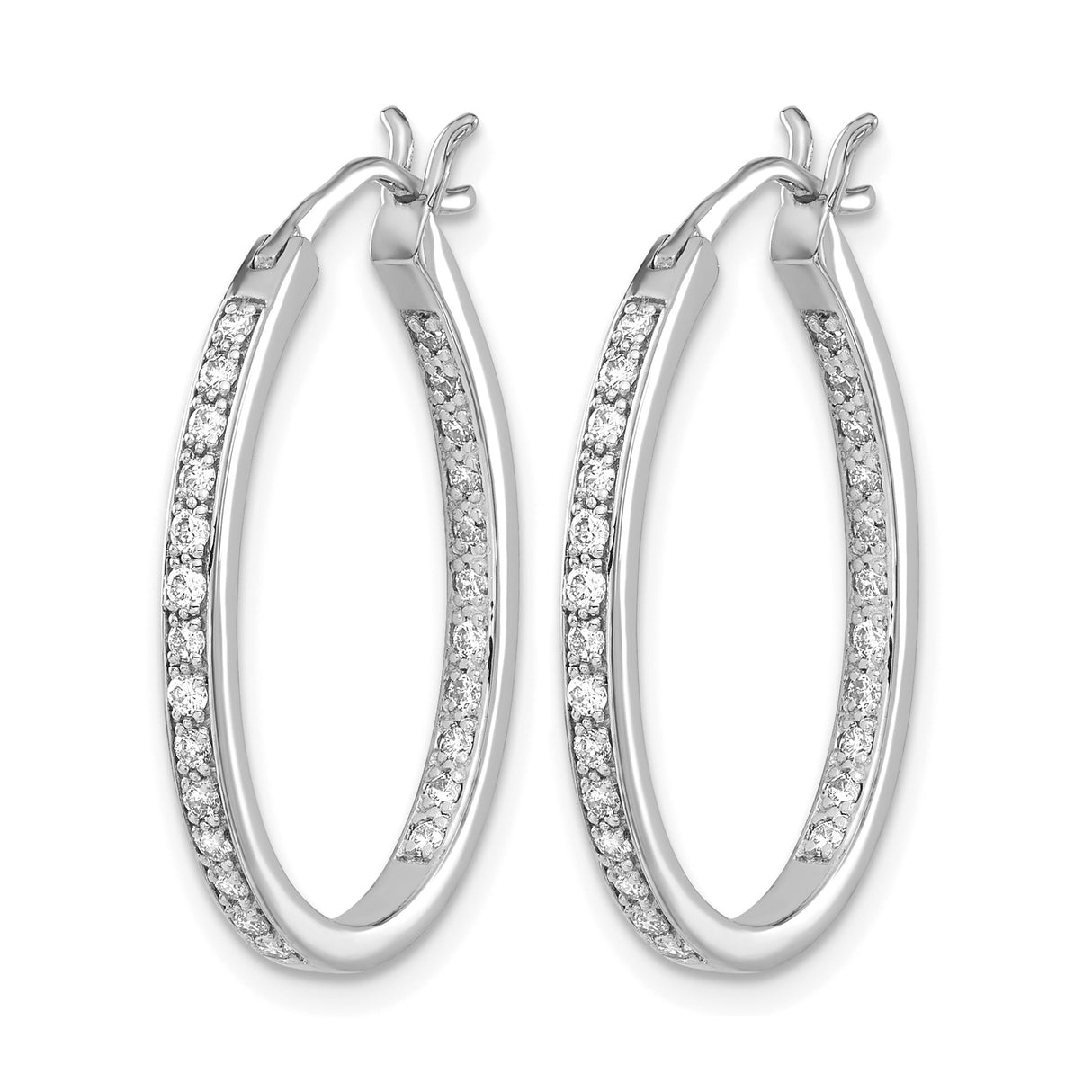 14k White Gold Oval Hoop Earrings with Pavé Set Diamonds, Timeless Elegant Design