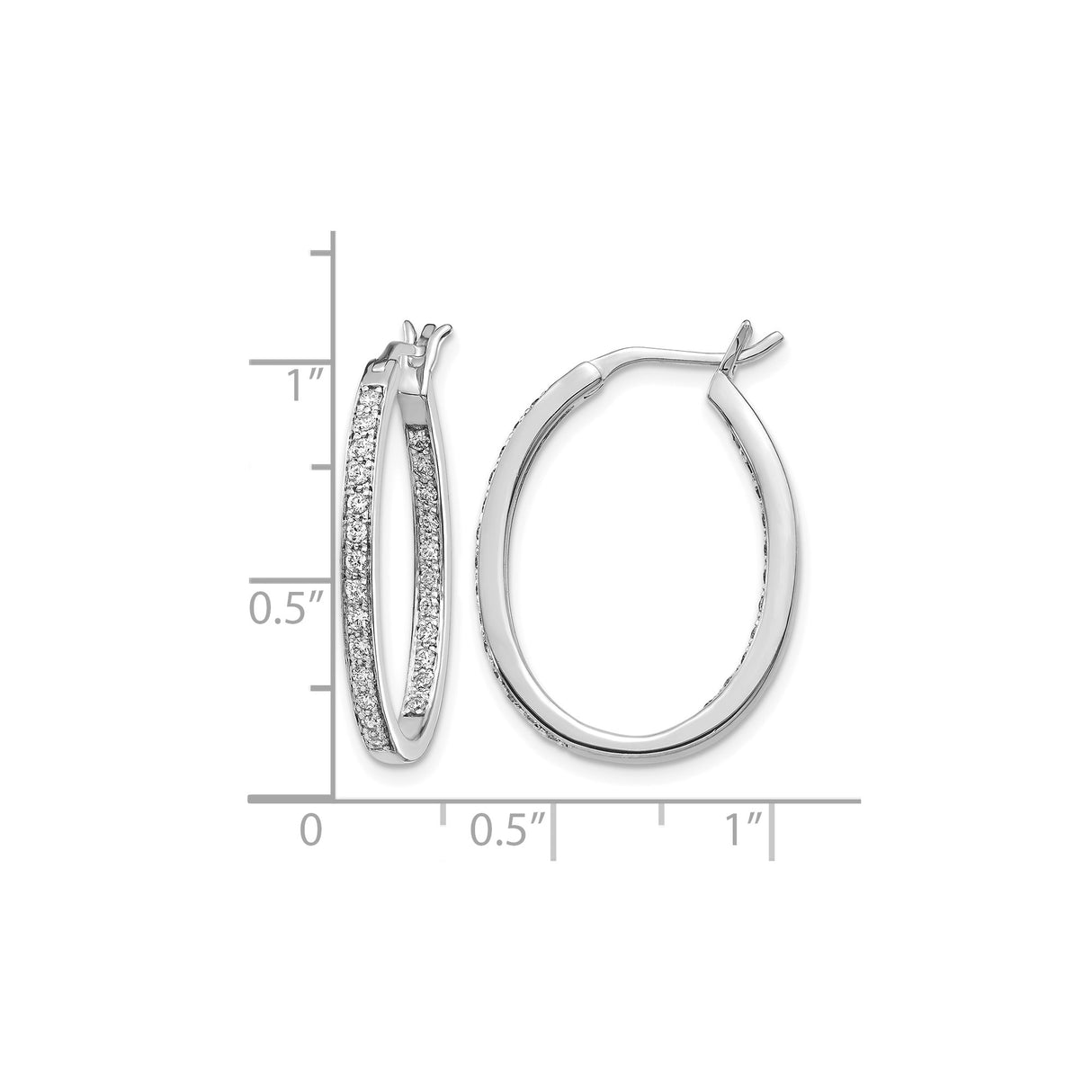 14k White Gold Oval Hoop Earrings with Pavé Set Diamonds, Timeless Elegant Design