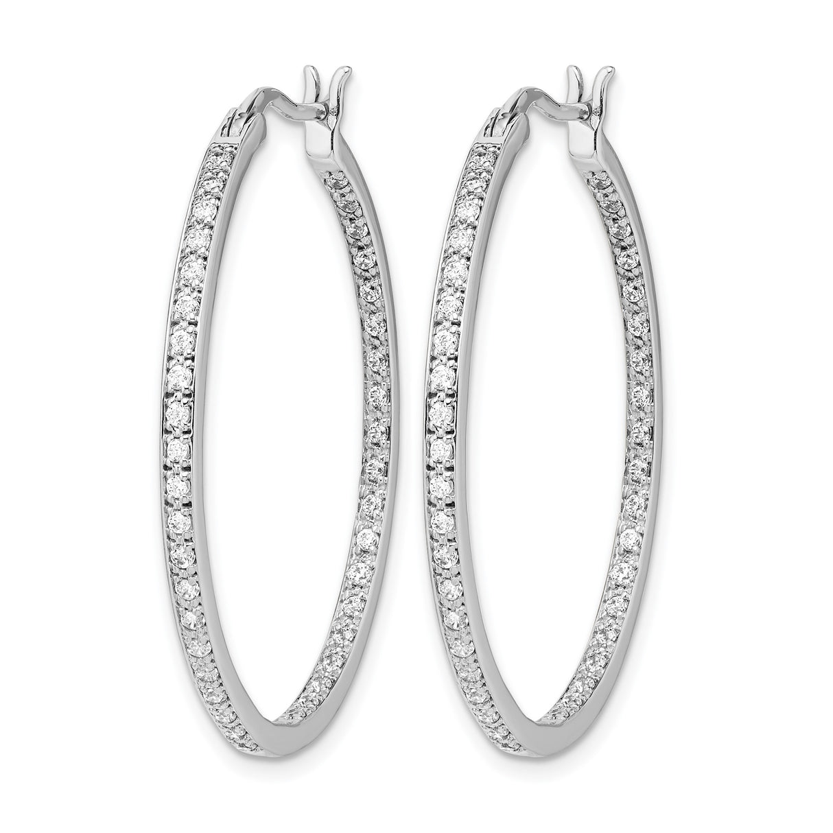 14k White Gold Diamond Hoop Earrings, Oval Pavé Hoops for Women