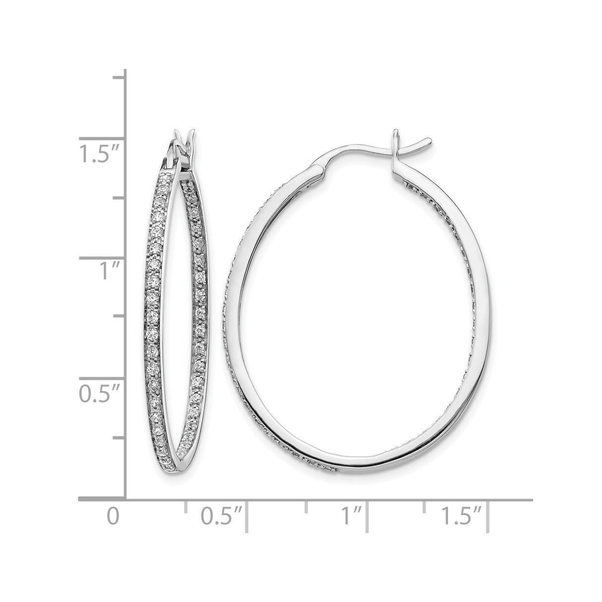 14k White Gold Diamond Hoop Earrings, Oval Pavé Hoops for Women