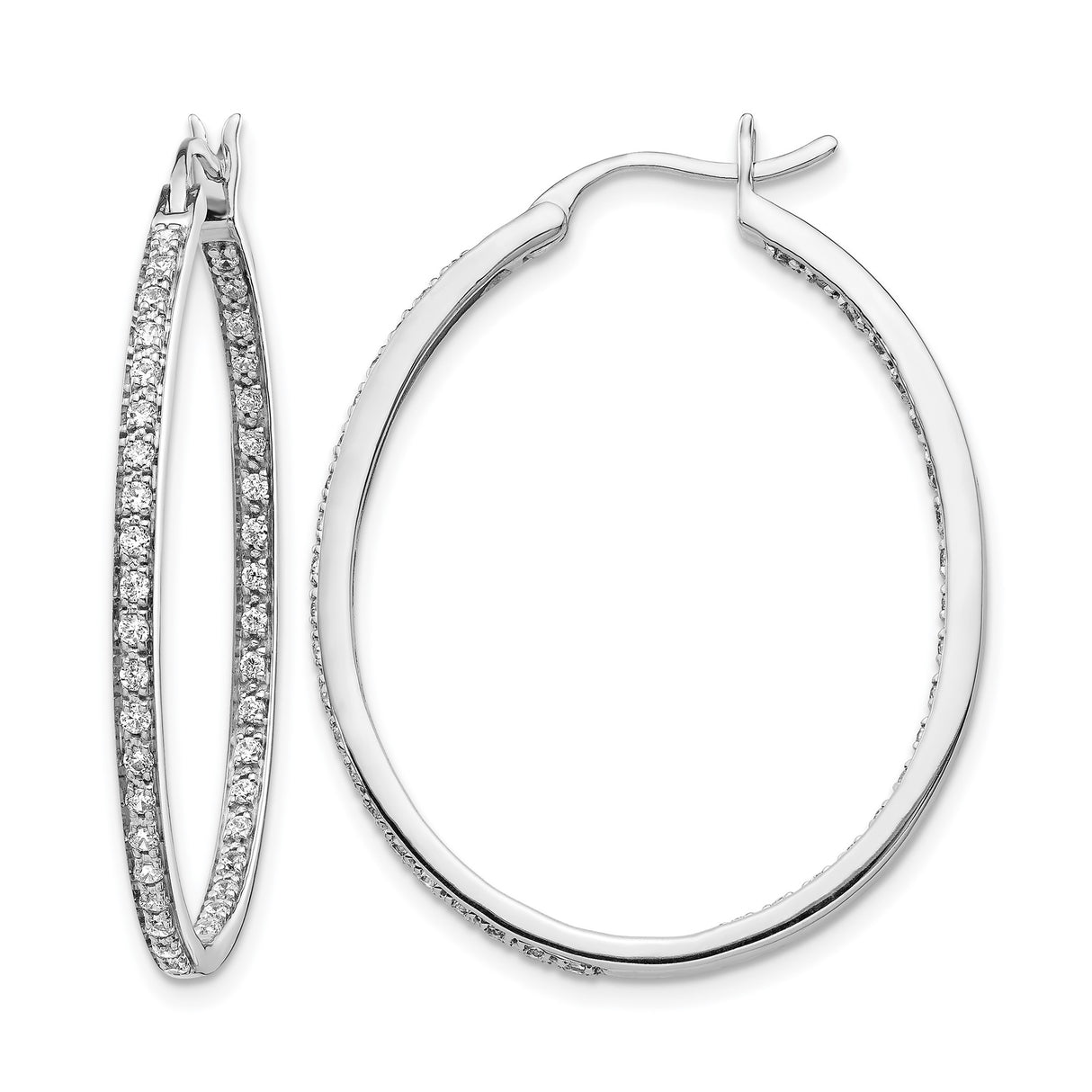 14k White Gold Diamond Hoop Earrings, Oval Pavé Hoops for Women