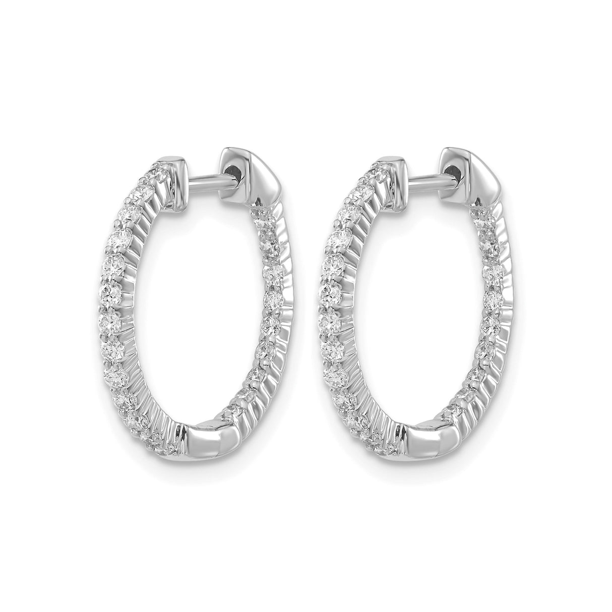 10k White Gold Hoop Earrings with Round Diamonds, Prong Set Medium-Size Formal Style