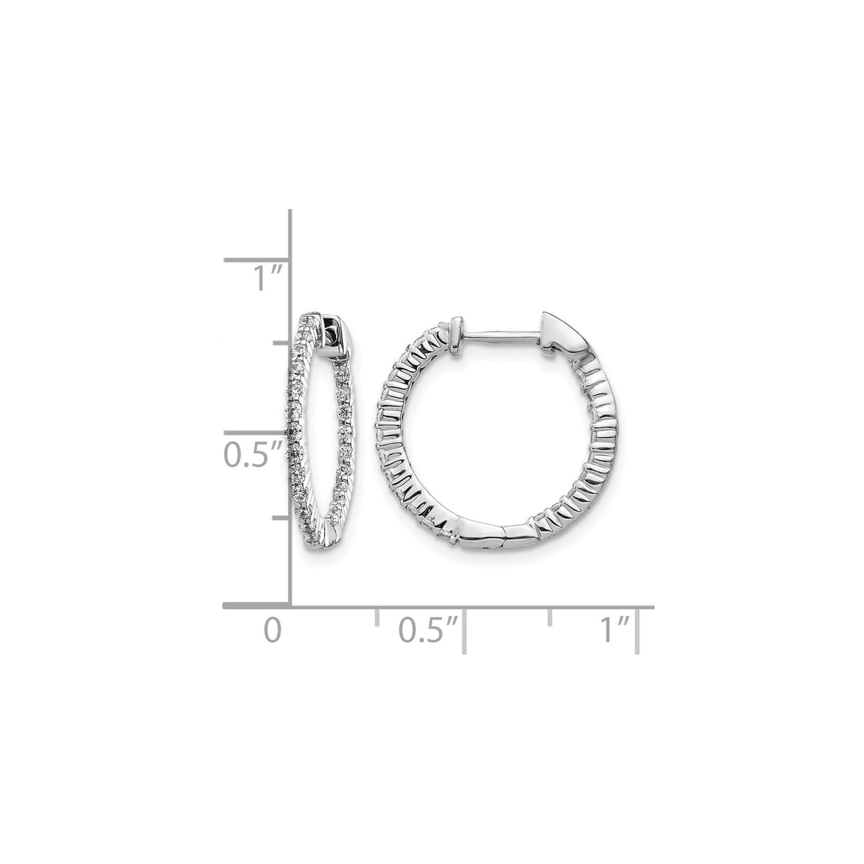 10k White Gold Hoop Earrings with Round Diamonds, Prong Set Medium-Size Formal Style