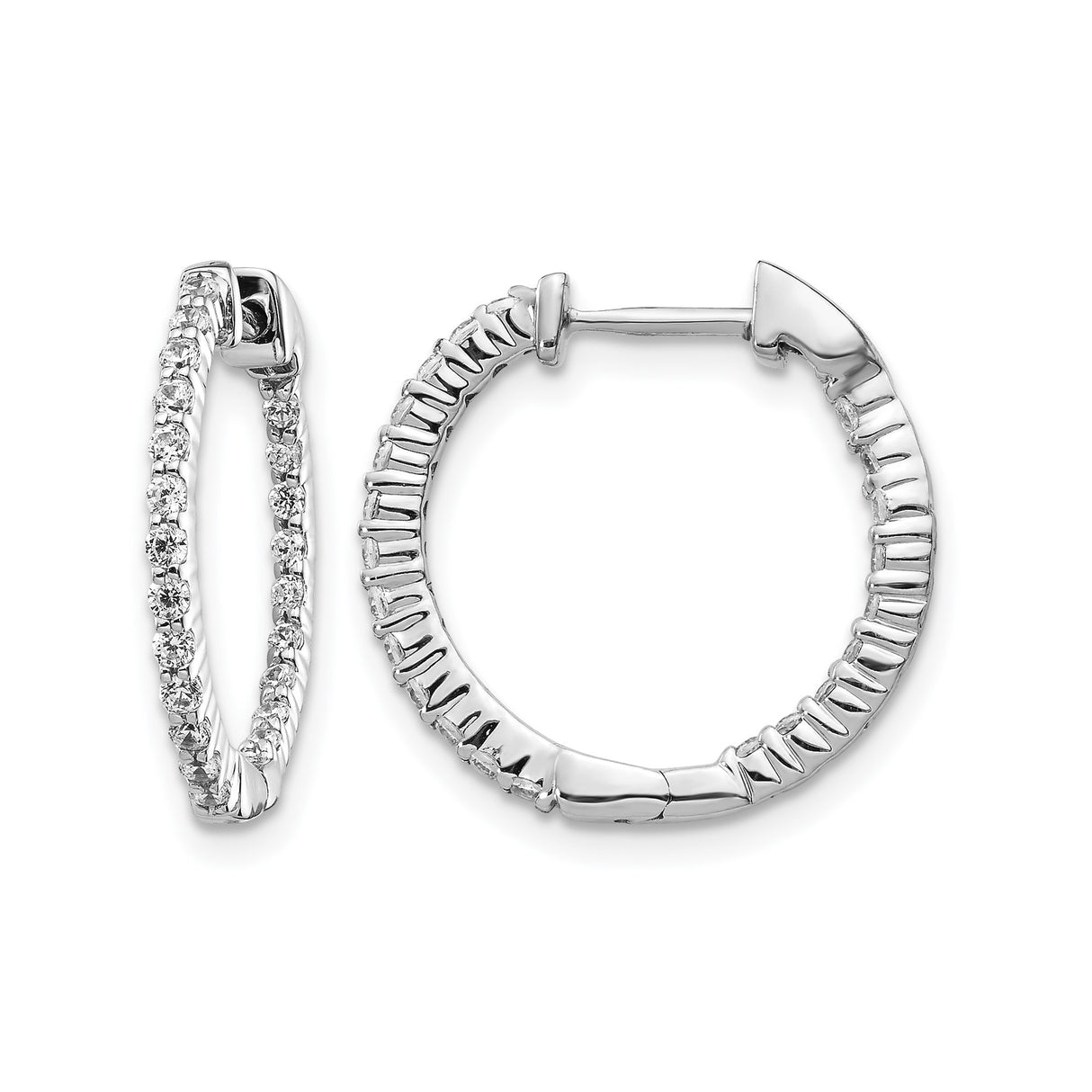 10k White Gold Hoop Earrings with Round Diamonds, Prong Set Medium-Size Formal Style