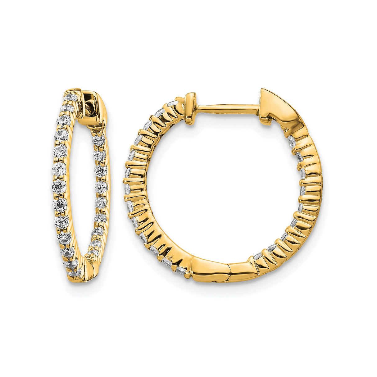 10k Yellow Gold Hoop Earrings with Cubic Zirconia, Twisted Inside-Out Design