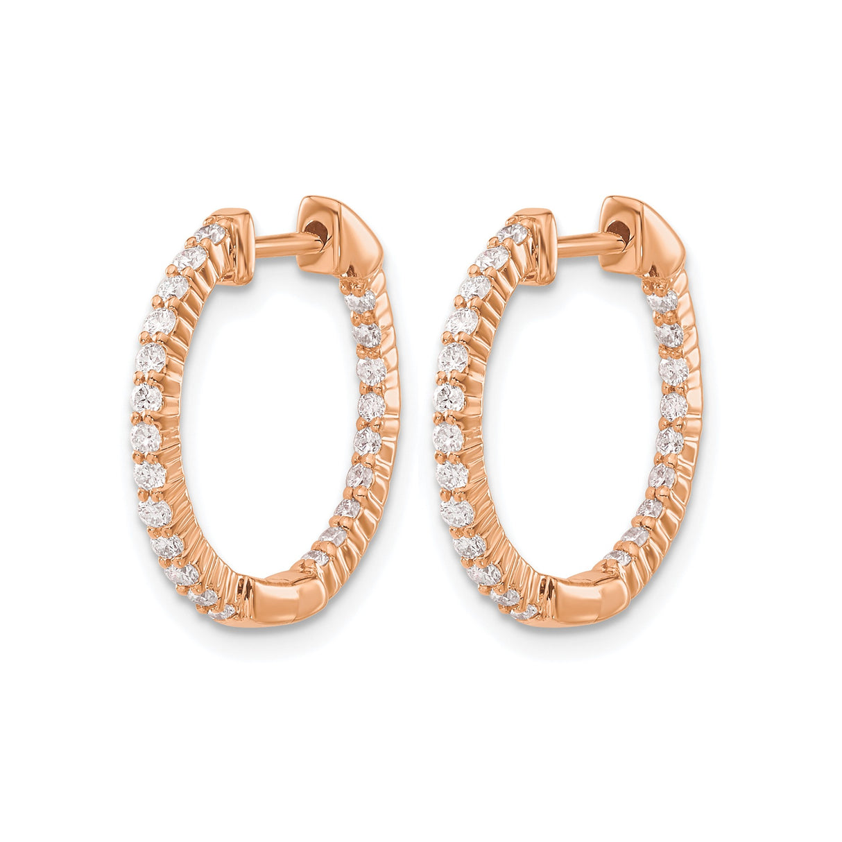 14k Rose Gold Hoop Earrings with Diamond Accents in Prong Setting, Polished Modern Design
