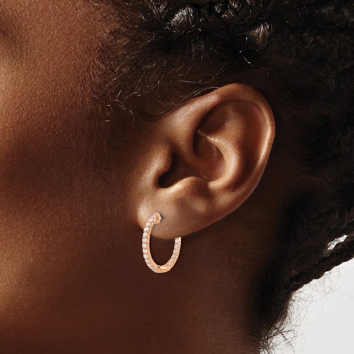 14k Rose Gold Hoop Earrings with Diamond Accents in Prong Setting, Polished Modern Design