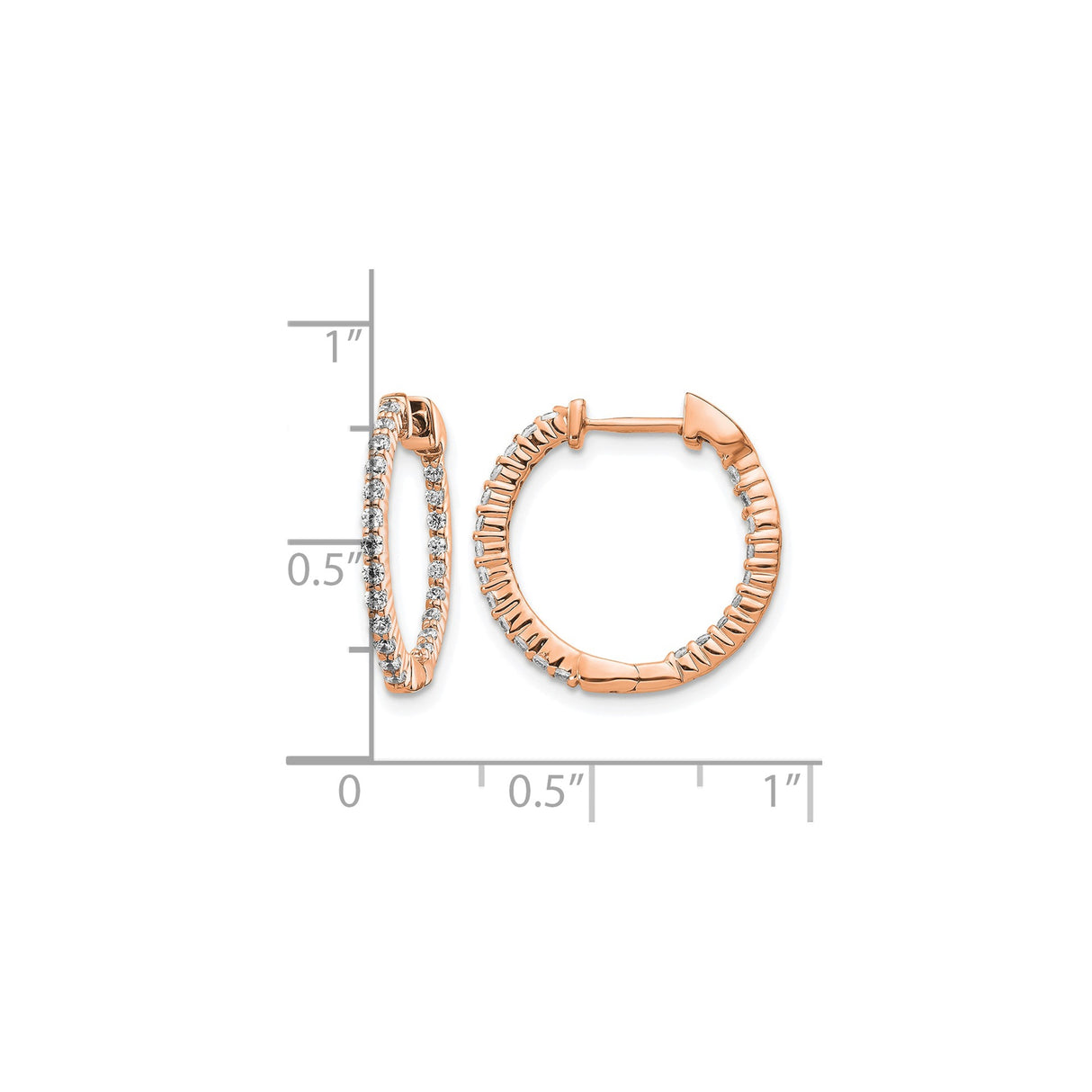 14k Rose Gold Hoop Earrings with Diamond Accents in Prong Setting, Polished Modern Design