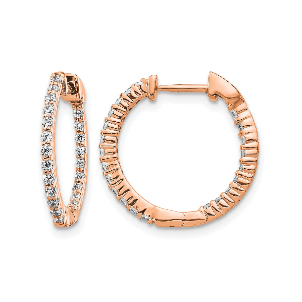 14k Rose Gold Hoop Earrings with Diamond Accents in Prong Setting, Polished Modern Design