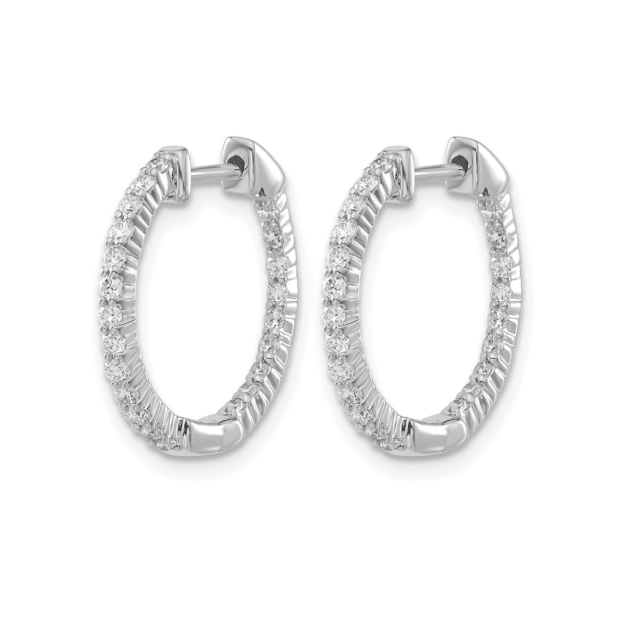 14k White Gold Diamond Hoop Earrings, Inside-Out Design with Hinged Clasp