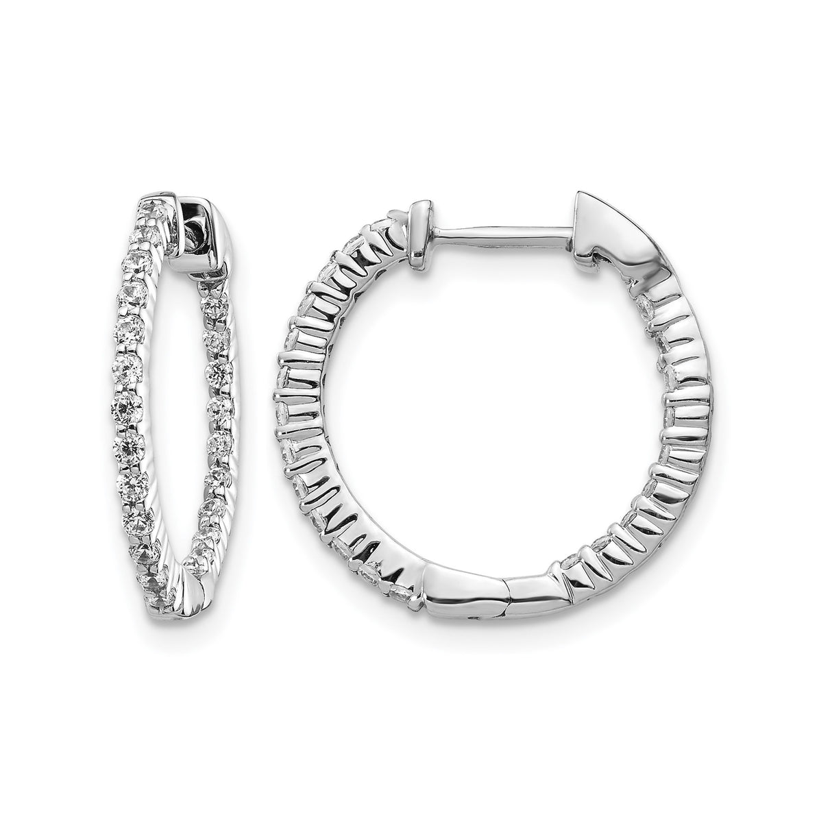 14k White Gold Diamond Hoop Earrings, Inside-Out Design with Hinged Clasp