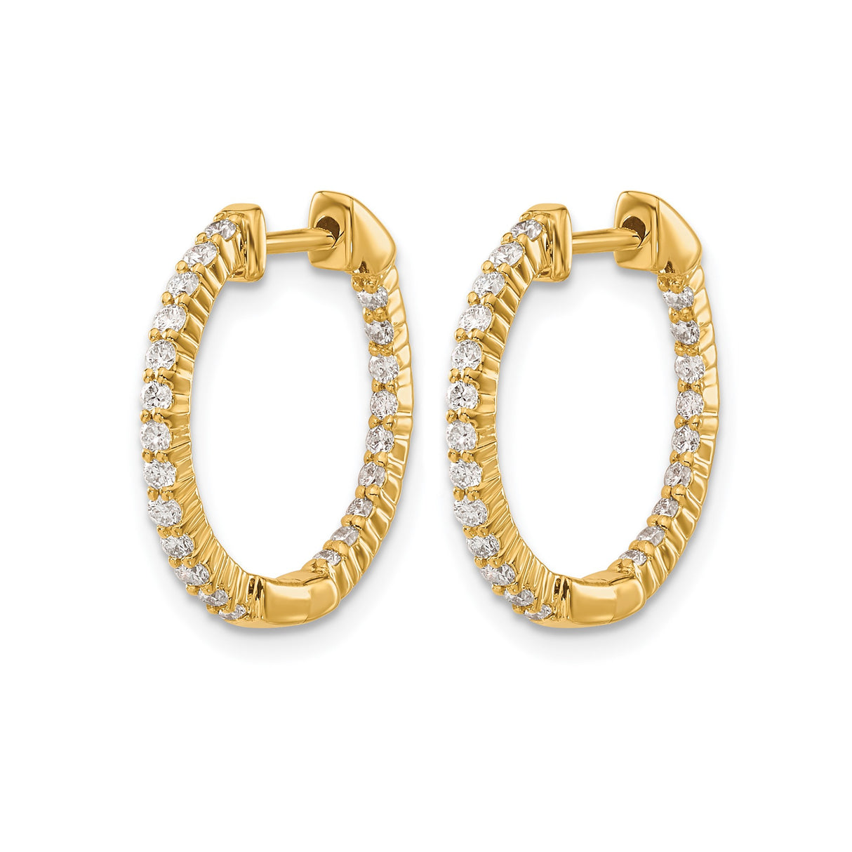 14k Yellow Gold Diamond Hoop Earrings, Prong Set Round Cut, Full Circle Lightweight Design