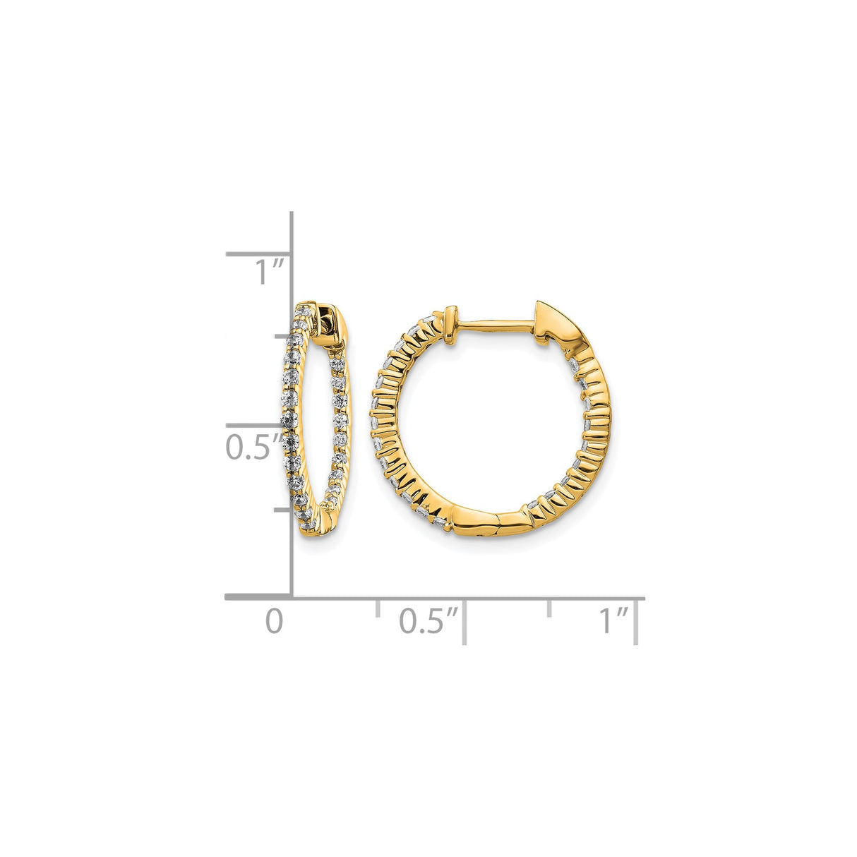 14k Yellow Gold Diamond Hoop Earrings, Prong Set Round Cut, Full Circle Lightweight Design