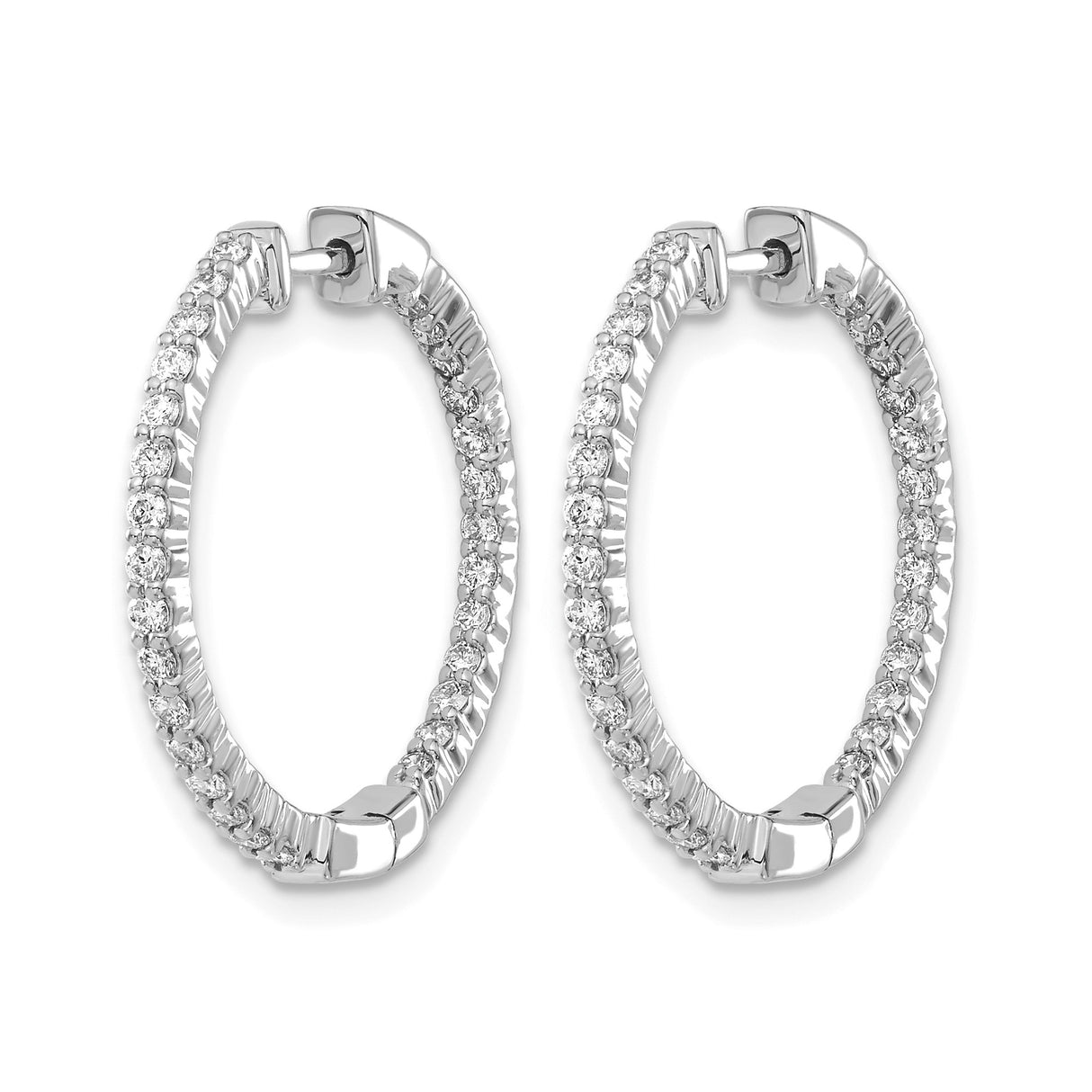 10k White Gold Hoop Earrings with Cubic Zirconia, Inside-Out Lightweight Design for Women