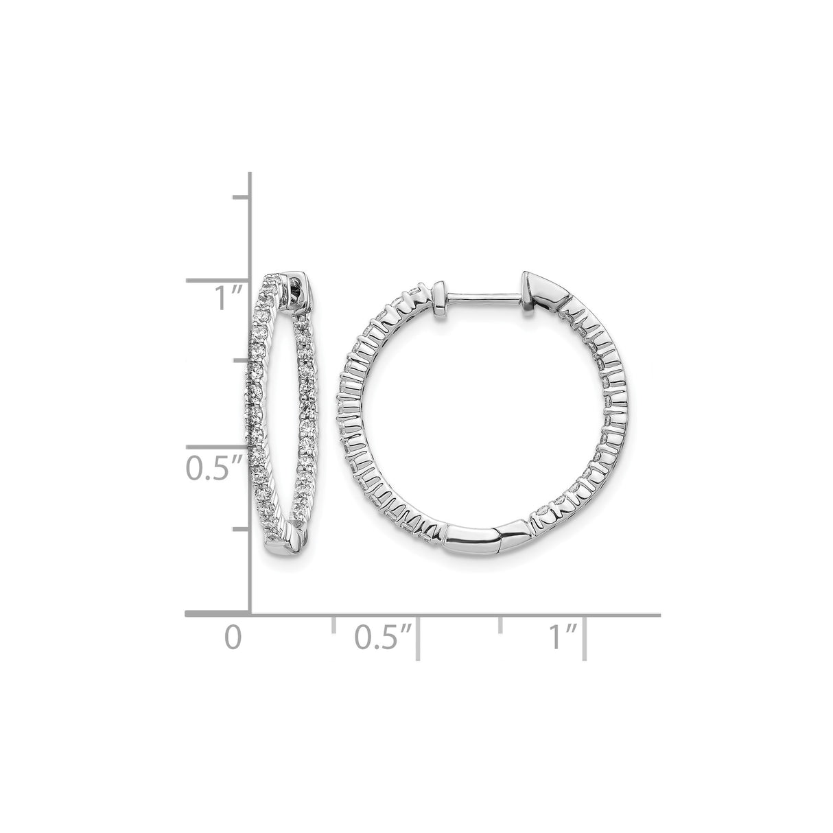 10k White Gold Hoop Earrings with Cubic Zirconia, Inside-Out Lightweight Design for Women