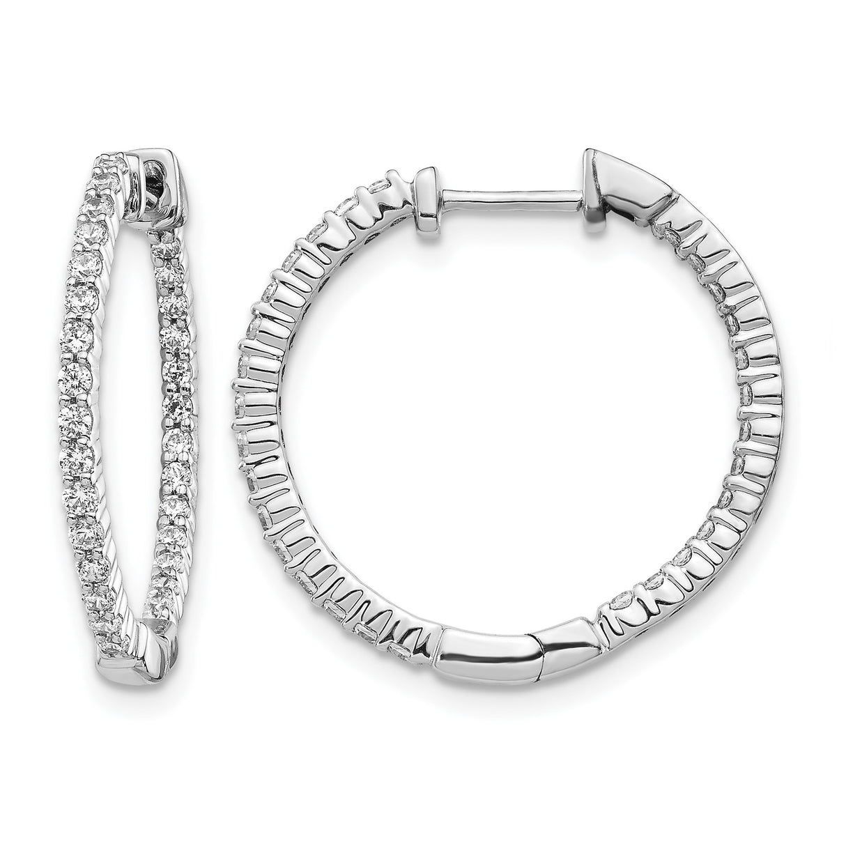 10k White Gold Hoop Earrings with Cubic Zirconia, Inside-Out Lightweight Design for Women