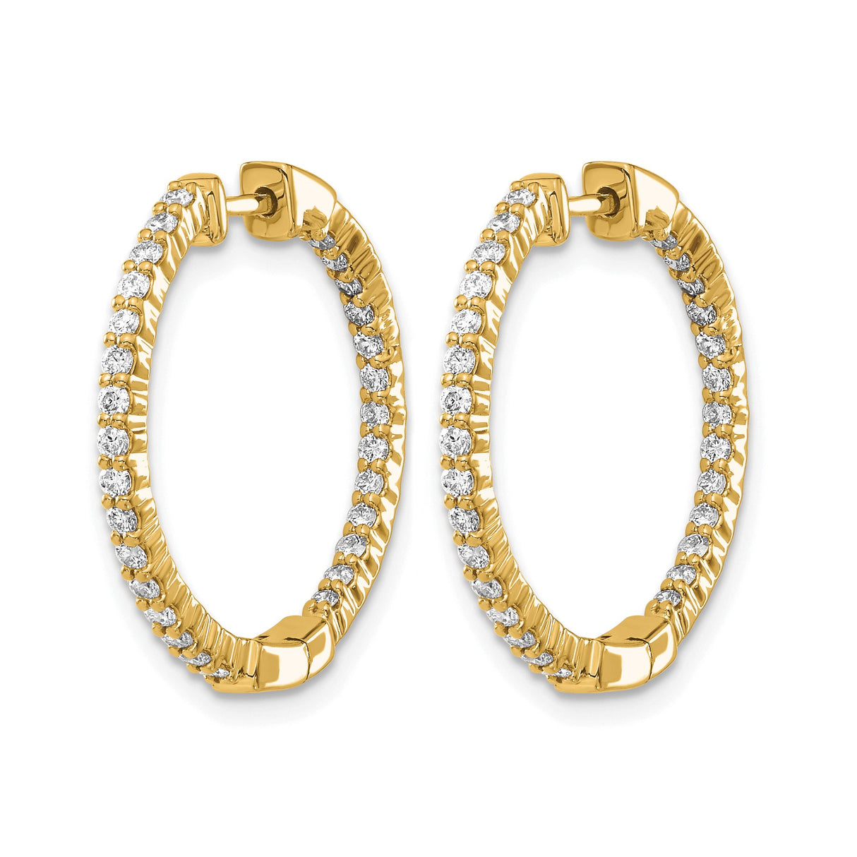 10k Yellow Gold Hoop Earrings with Round Cut Cubic Zirconia, Shared Prong Setting, Classic Style
