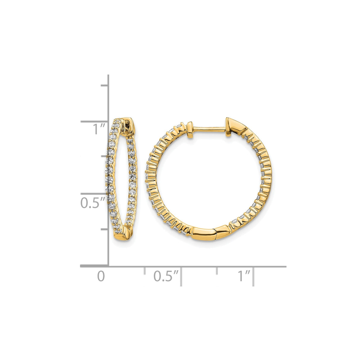 10k Yellow Gold Hoop Earrings with Round Cut Cubic Zirconia, Shared Prong Setting, Classic Style