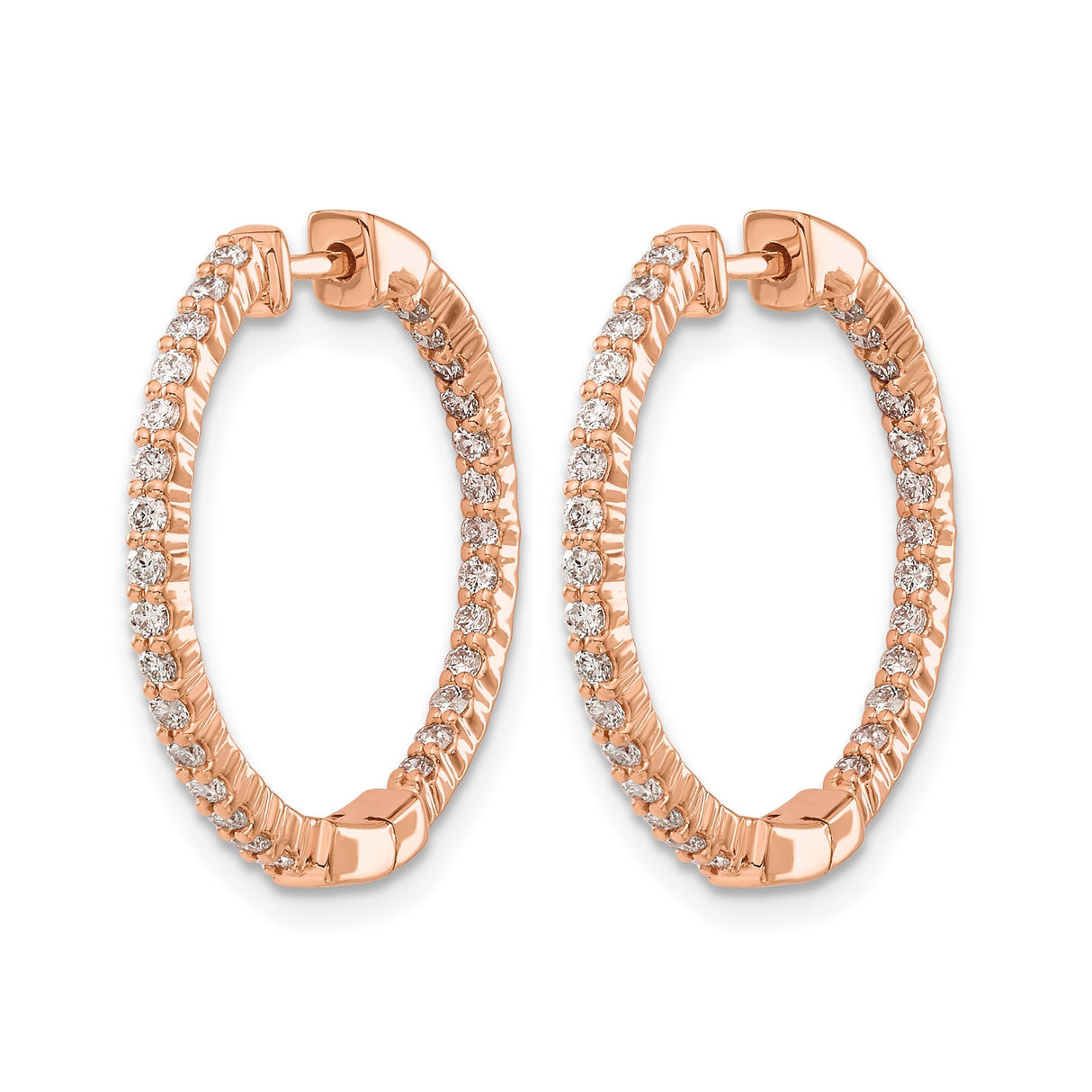 14k Rose Gold Diamond Hoop Earrings, Round Cut Prong Set, Minimal Style for Women