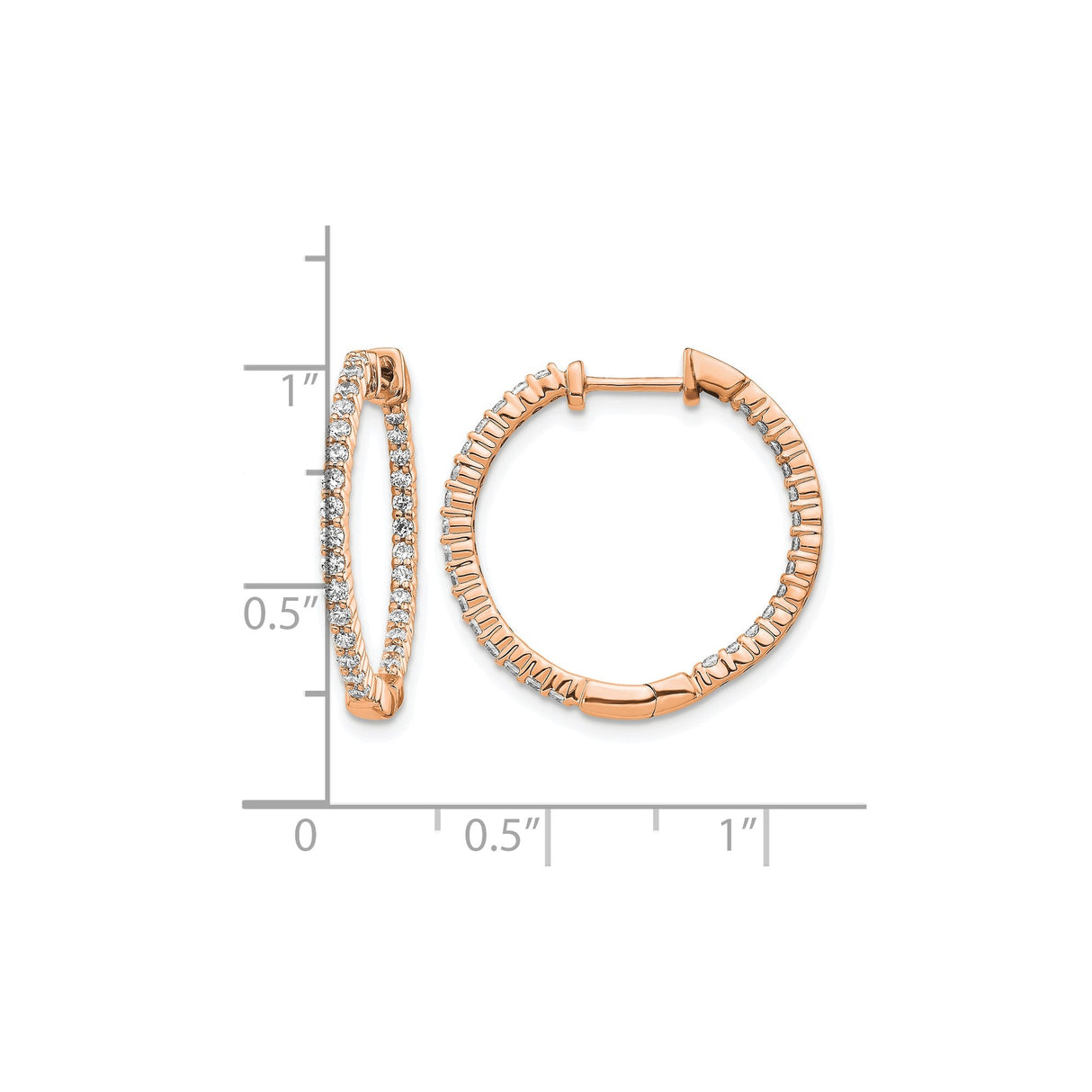 14k Rose Gold Diamond Hoop Earrings, Round Cut Prong Set, Minimal Style for Women