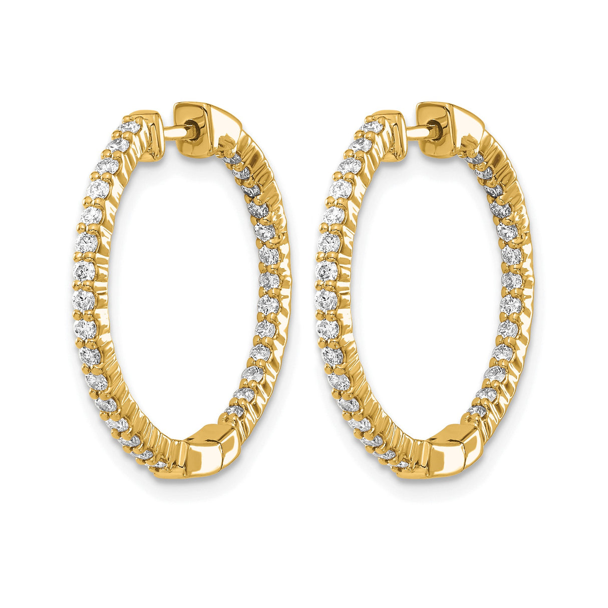 14k Yellow Gold Hoop Earrings with Round-Cut Diamonds, Inside-Out Prong Set Design