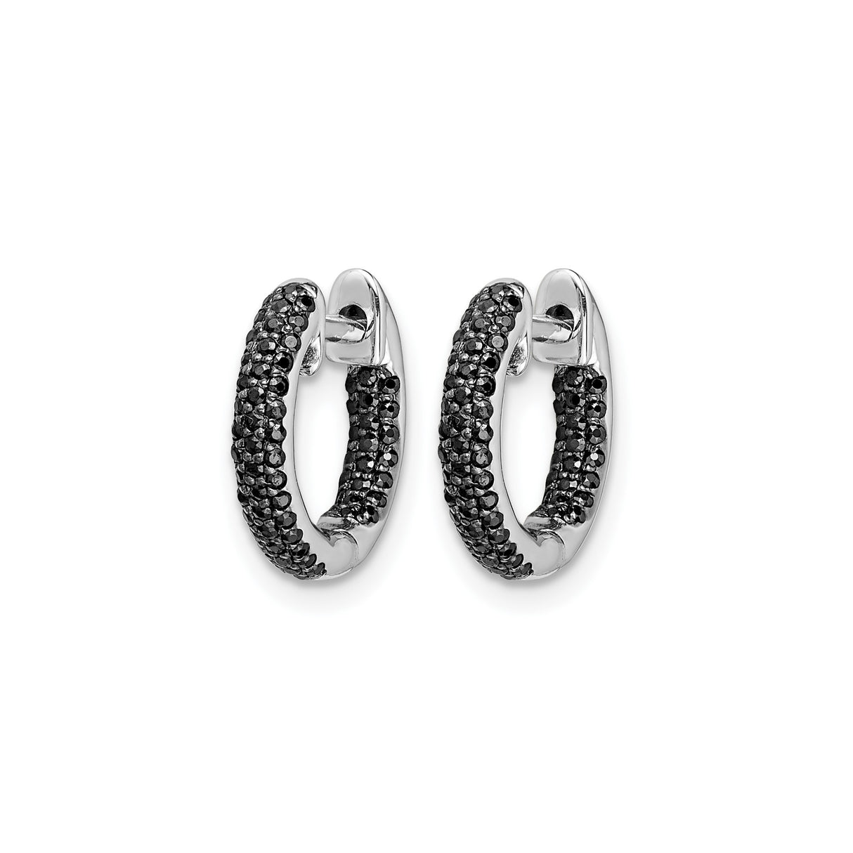 10k White Gold Diamond Hoop Earrings, Pavé Round Diamonds, Classic Lightweight Design for Women
