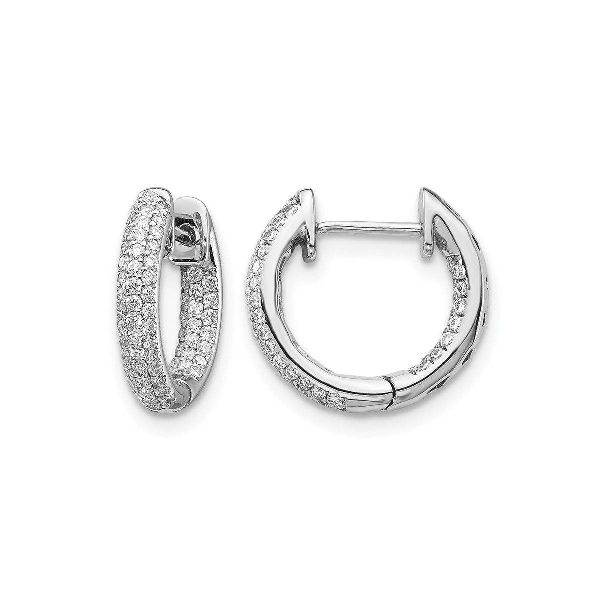 10k White Gold Diamond Hoop Earrings, Pavé Round Diamonds, Classic Lightweight Design for Women