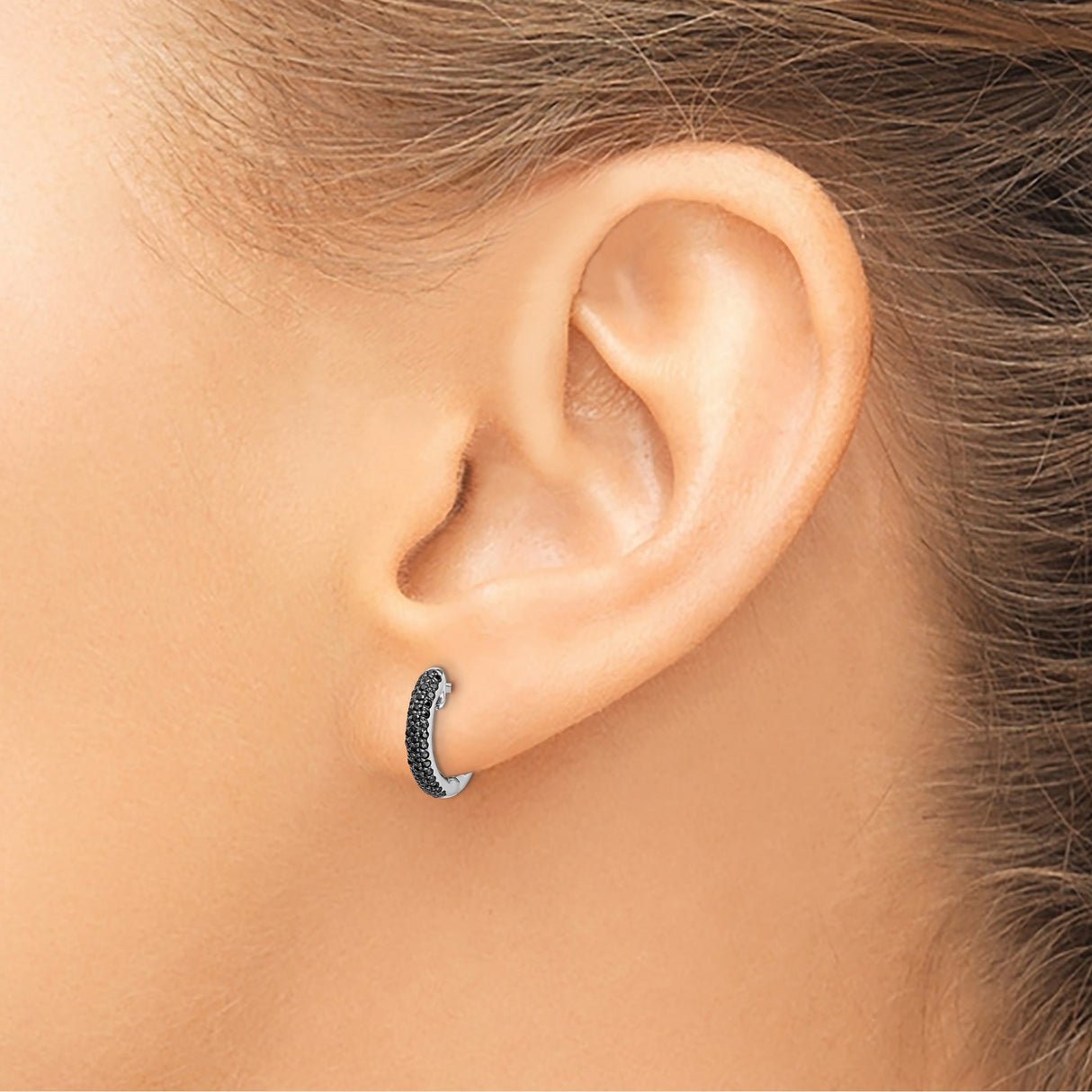 14k White Gold Hoop Earrings with Diamond Accents, Pavé-Set, Classic Round Design