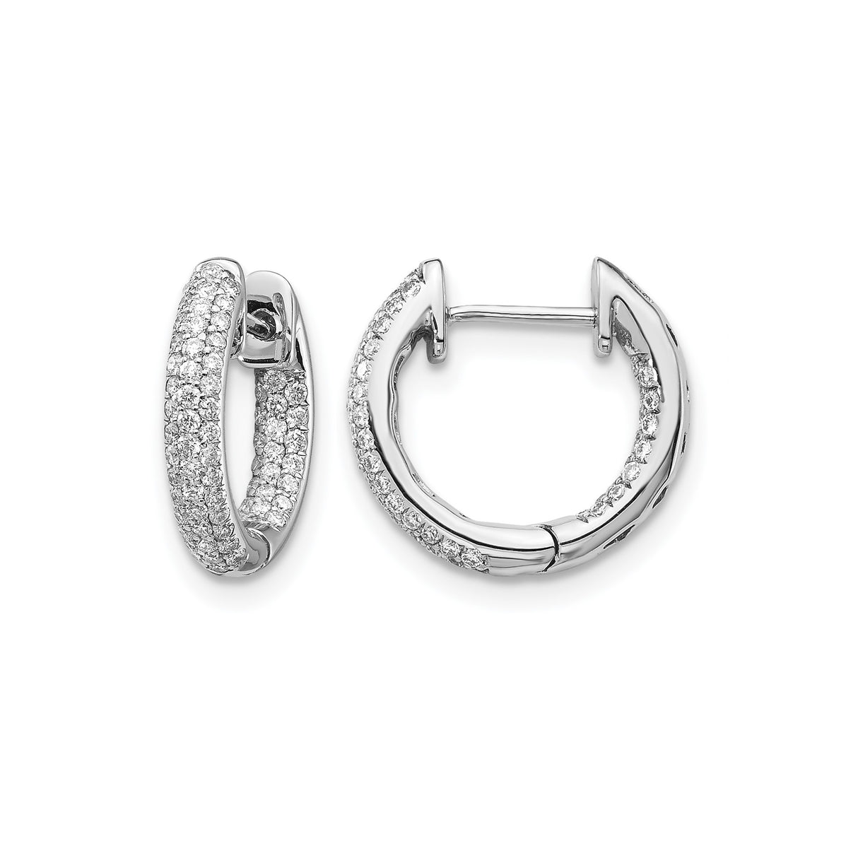 14k White Gold Hoop Earrings with Diamond Accents, Pavé-Set, Classic Round Design