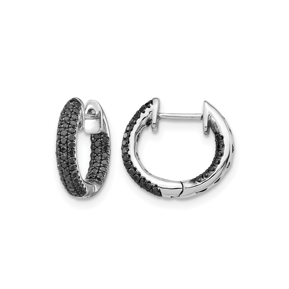 10k White Gold Huggie Hoop Earrings with Black Diamonds, Modern Statement Jewelry for Women