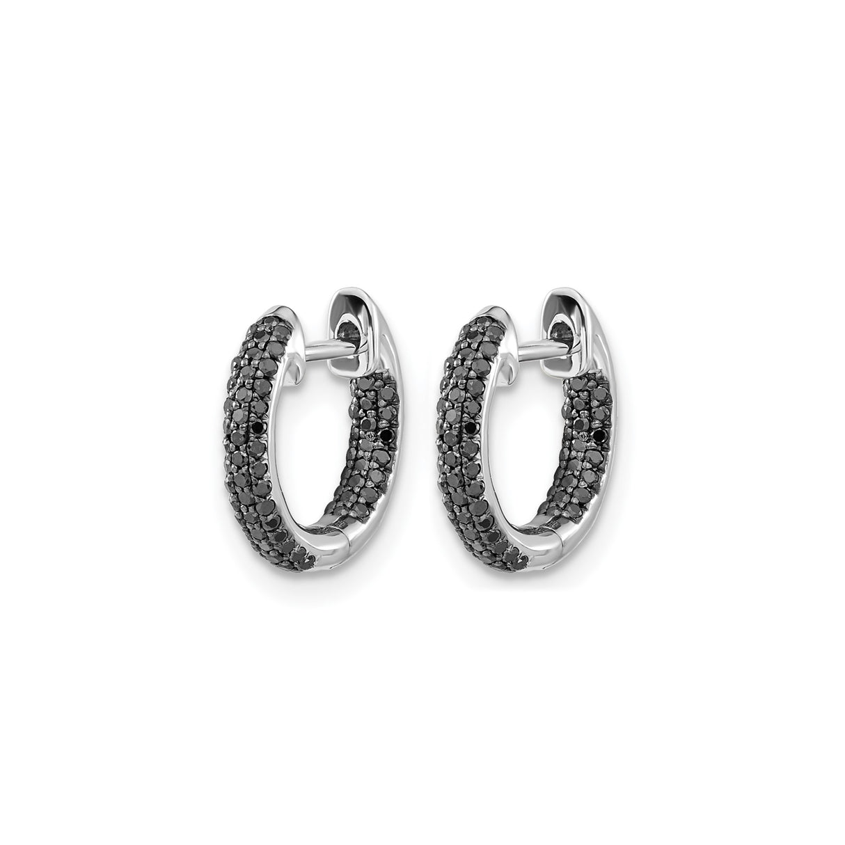 14k White Gold Hoop Earrings with Black Diamonds, Pavé Huggie Style