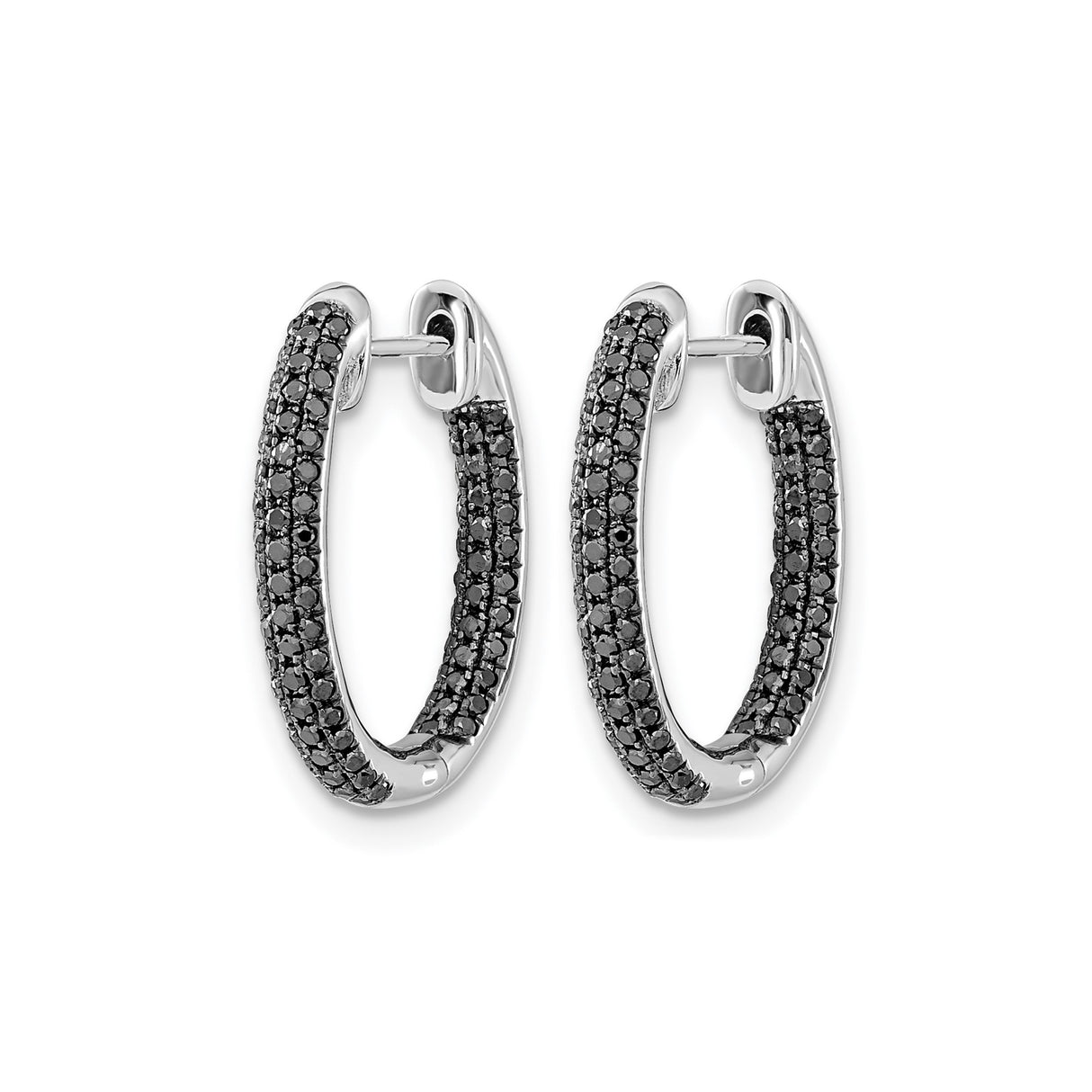 10k White Gold Hoop Earrings with Black Diamond Accents, Sleek Modern Design