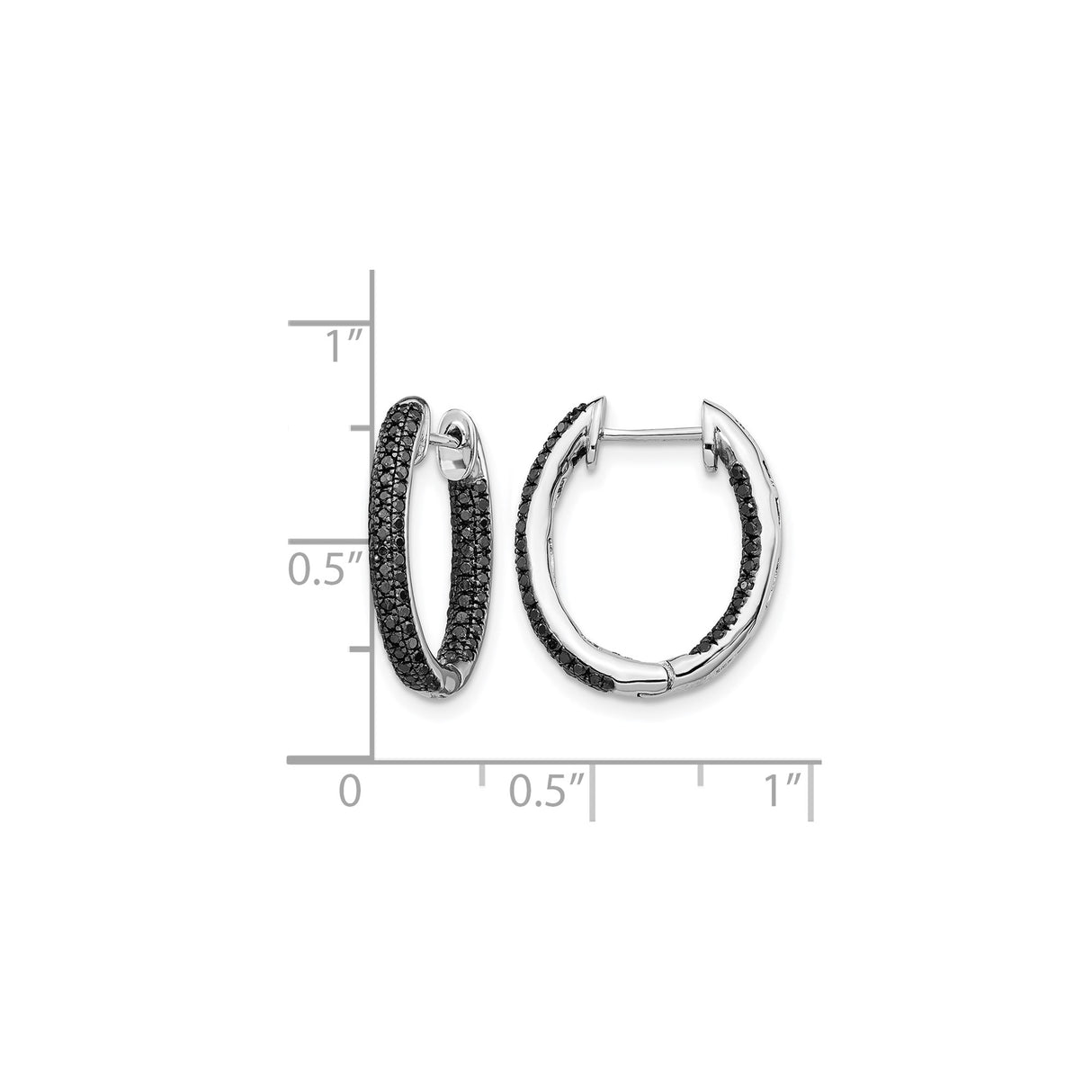 10k White Gold Hoop Earrings with Black Diamond Accents, Sleek Modern Design