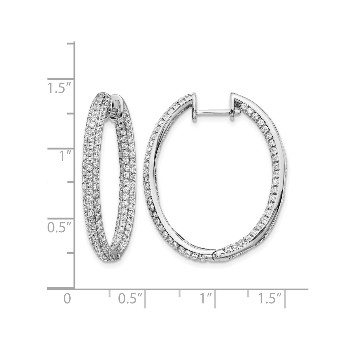 14k White Gold Diamond Hoop Earrings with Triple Row Pavé Round Diamonds