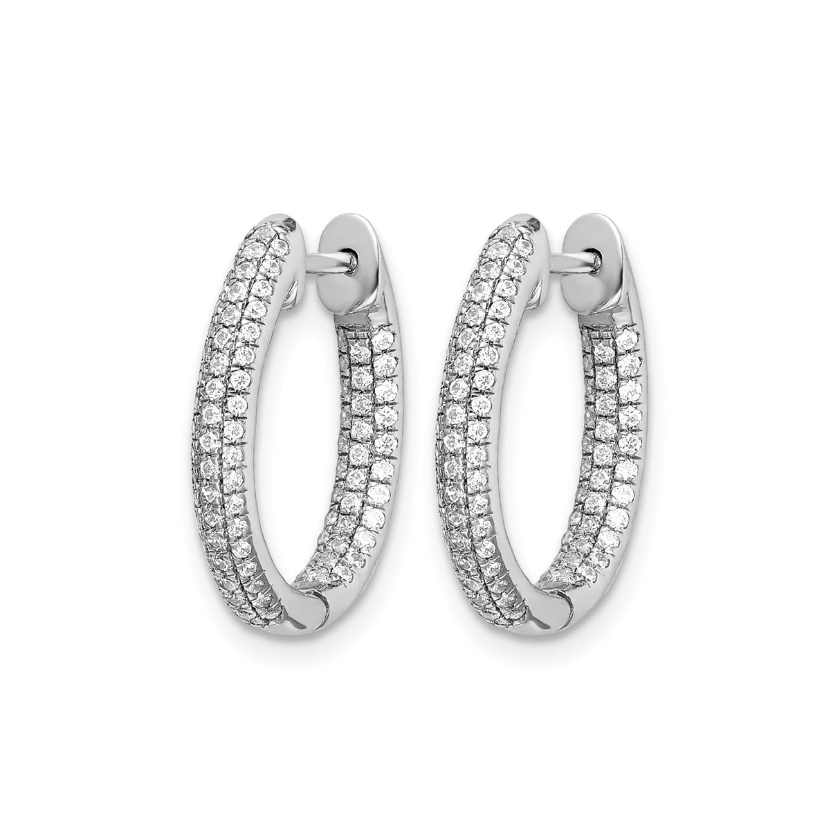10k White Gold Hoop Earrings with Diamond Triple Row Pavé and Hinged In-Out Design