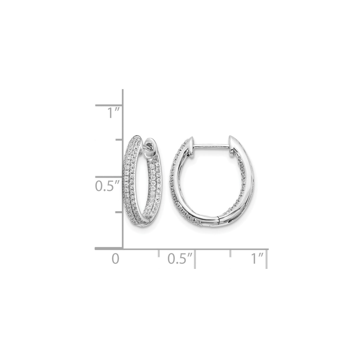 10k White Gold Hoop Earrings with Diamond Triple Row Pavé and Hinged In-Out Design