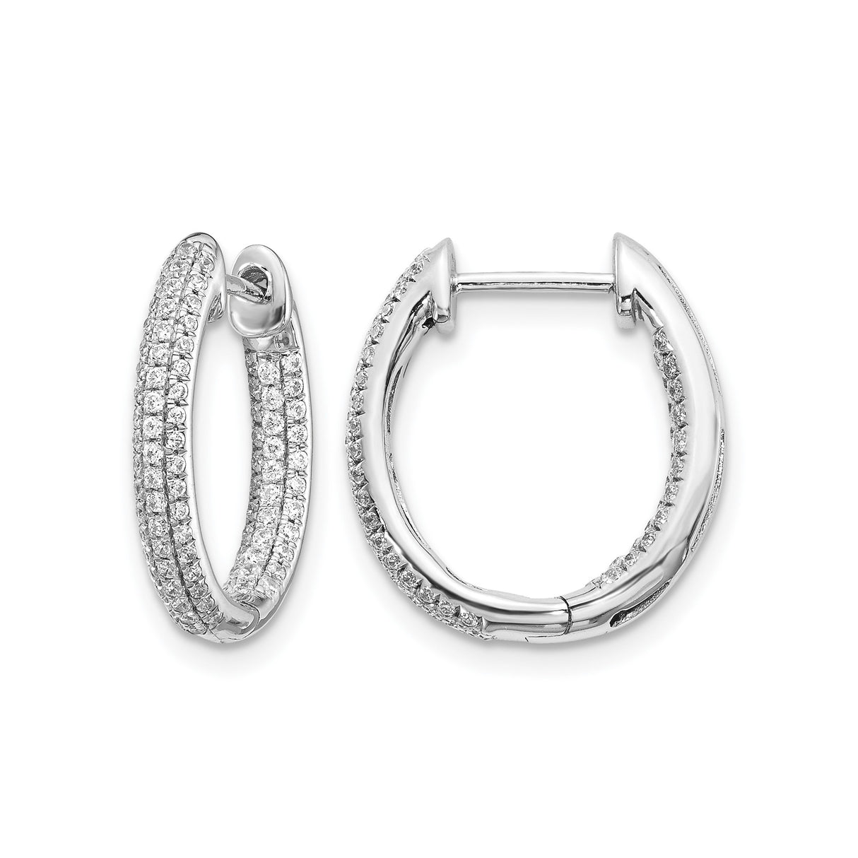 10k White Gold Hoop Earrings with Diamond Triple Row Pavé and Hinged In-Out Design