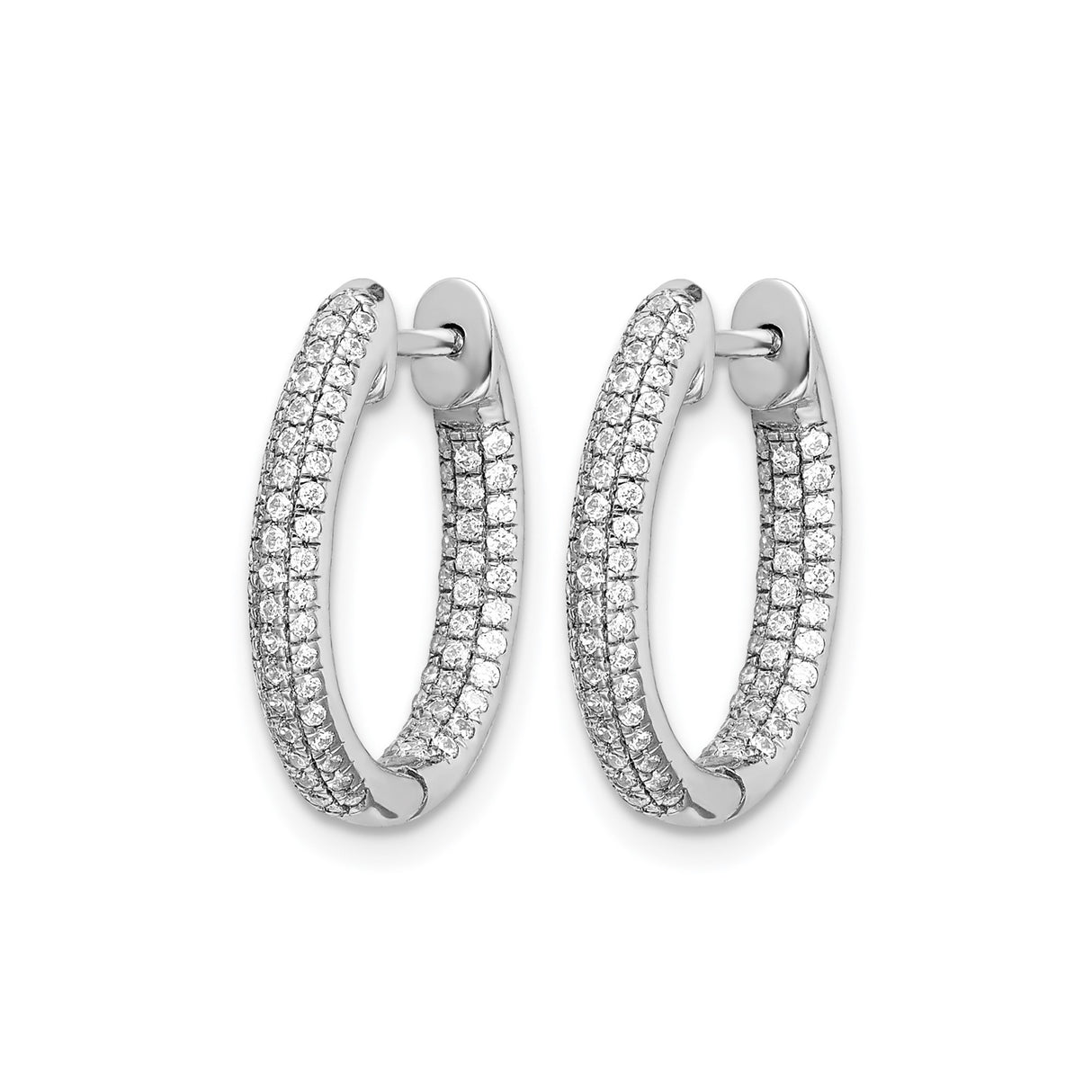 14k White Gold Hoop Earrings with Pavé Round Cut Diamonds, Triple Row In-Out Style